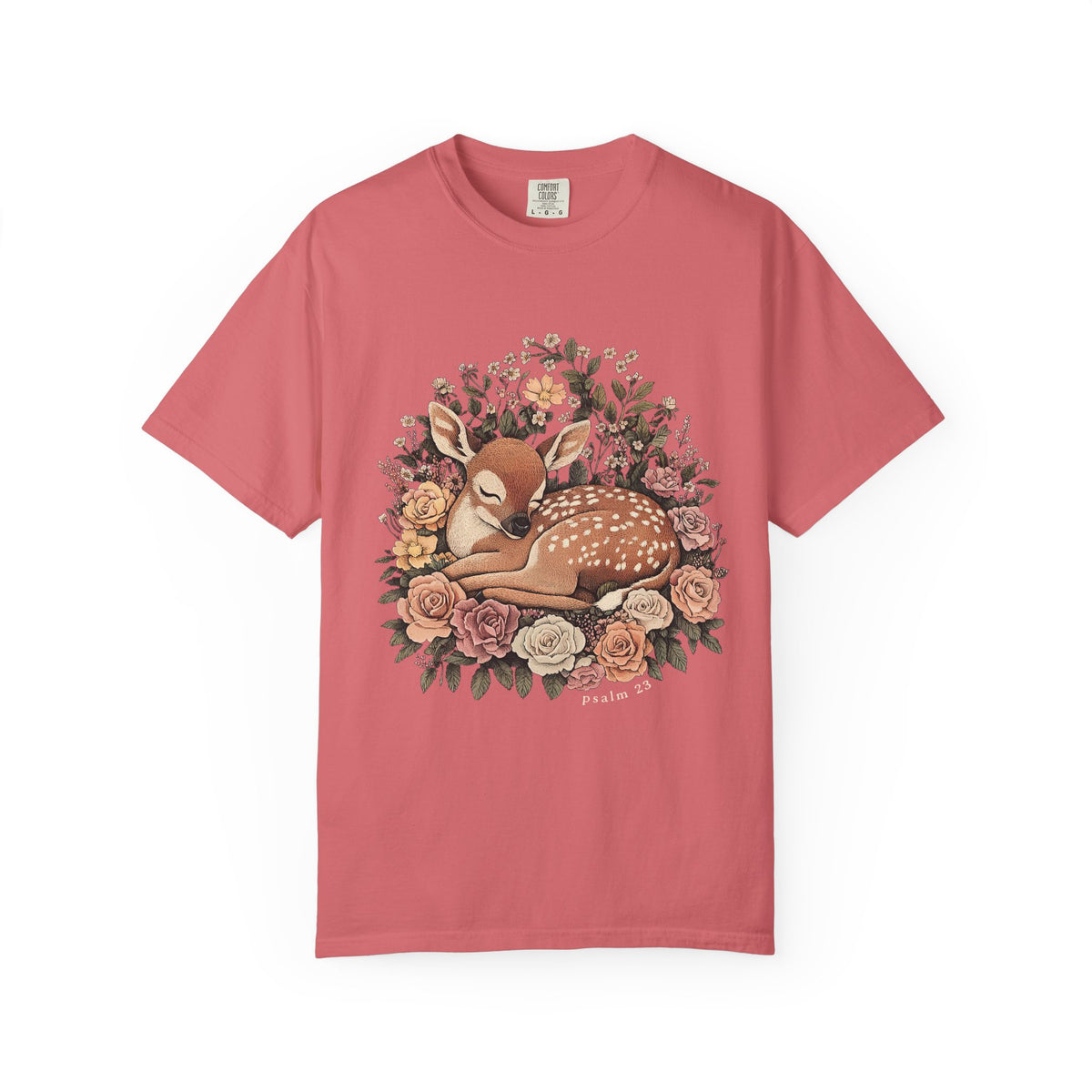 Sleeping Fawn Floral T-Shirt Psalm 23 Inspirational Christian Tee
