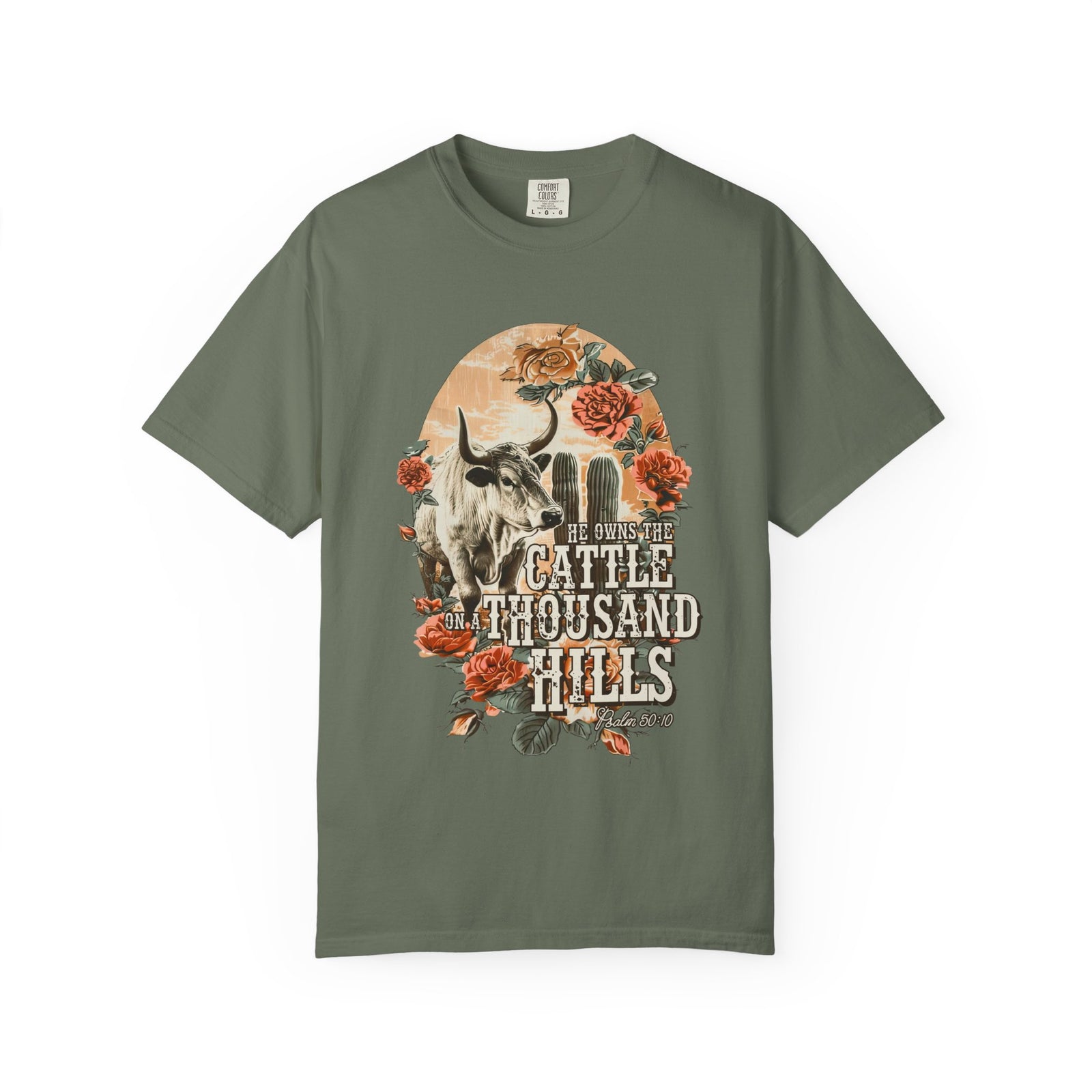 He Owns the Cattle on a Thousand Western Longhorn T-Shirt Christian Graphic Tee