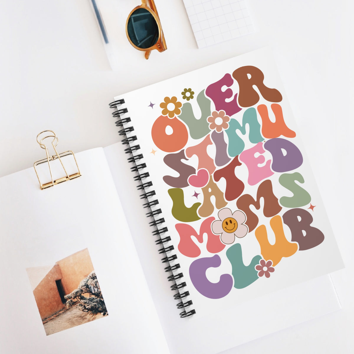 Overstimulated Moms Club Spiral Notebook Cute Retro Floral Ruled Journal