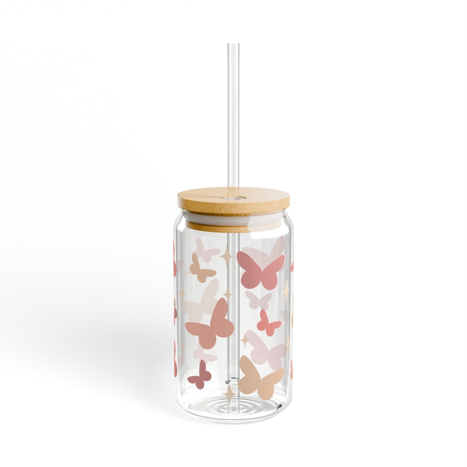 Butterfly Season Tumbler Sipper Glass 16oz — Reusable Drink Jar with Lid & Straw
