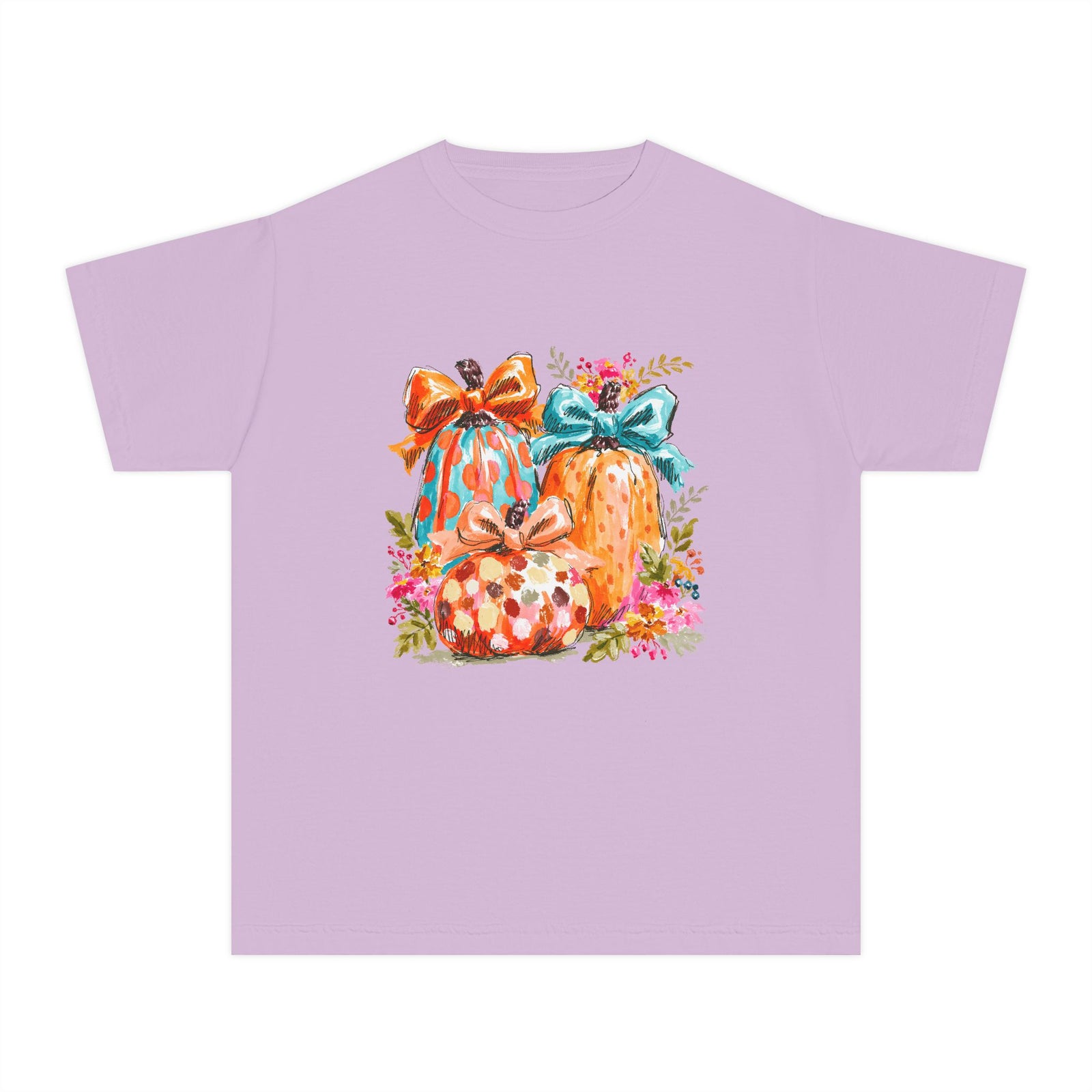 Floral Preppy Coquette Fall Pumpkin T-Shirt Cute Watercolor Kids Graphic Tee