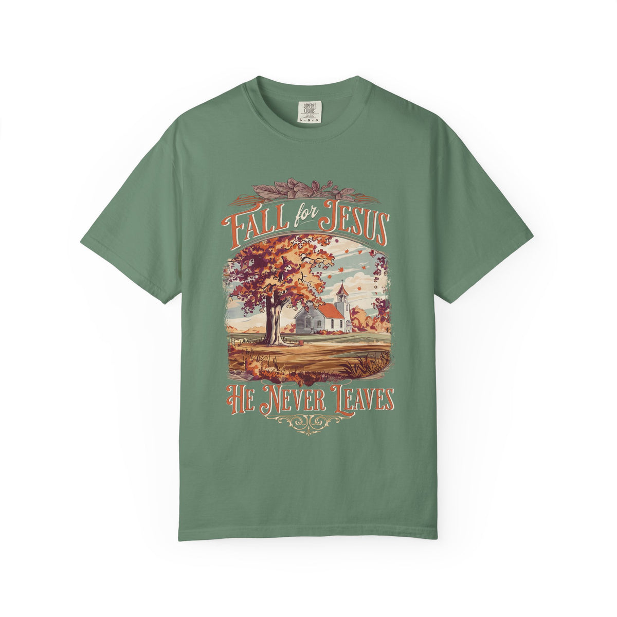 Fall For Jesus He Never Leaves Fall T-Shirt Vintage Church Christian Graphic Tee