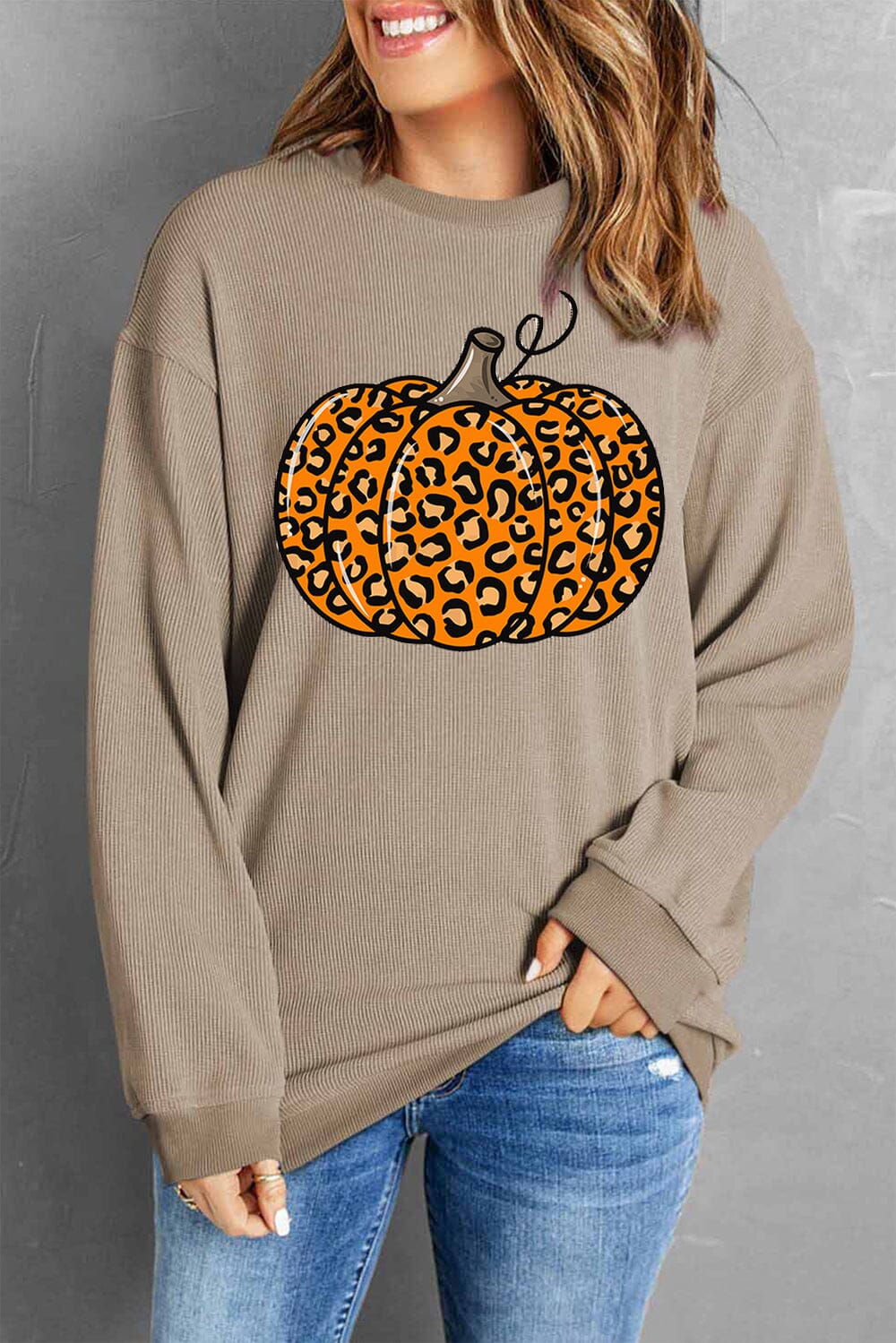 Pumpkin Round Neck Long Sleeve Sweatshirt - Sydney So Sweet