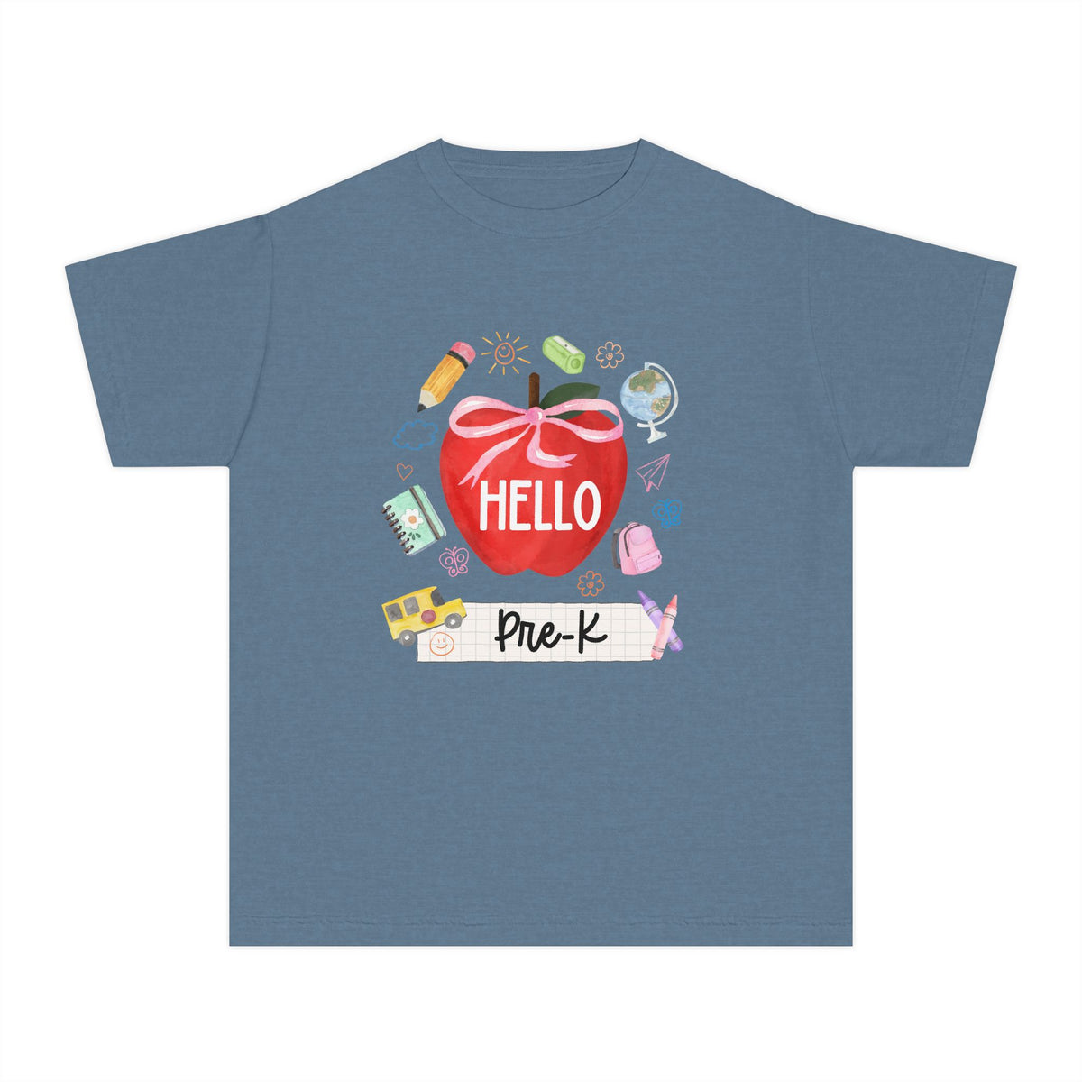 Hello Pre-K Preppy Coquette Apple Graphic Tee Back to School Pre-K T-Shirt