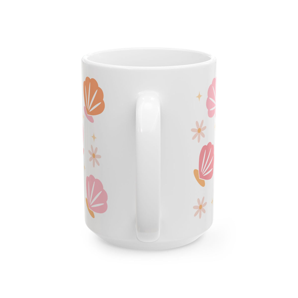 Sea Shell Pattern Ceramic Mug — Pink & Peach Seashell Coffee Cup (11oz/15oz)