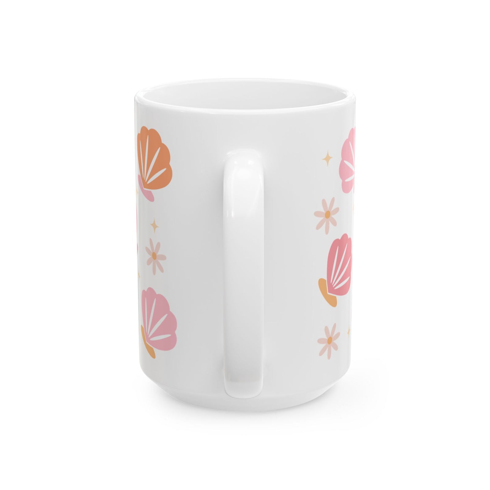 Sea Shell Pattern Ceramic Mug — Pink & Peach Seashell Coffee Cup (11oz/15oz)