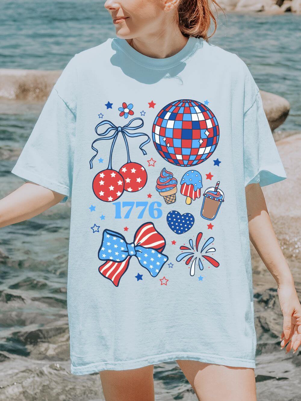 1776 Patriotic Graphic T-Shirt Americana 4th of July Icons Tee