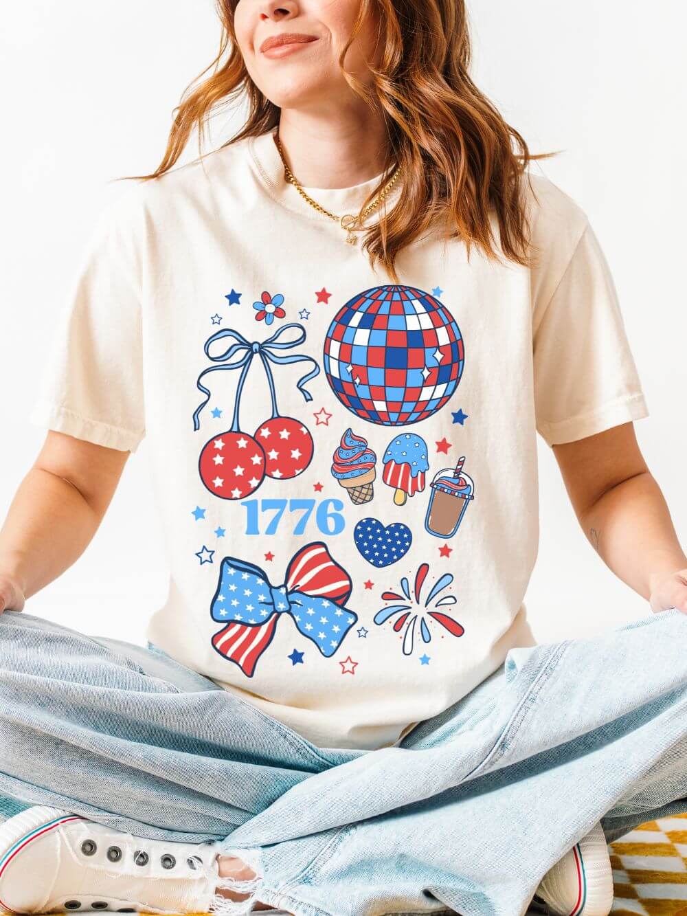 1776 Patriotic Graphic T-Shirt Americana 4th of July Icons Tee