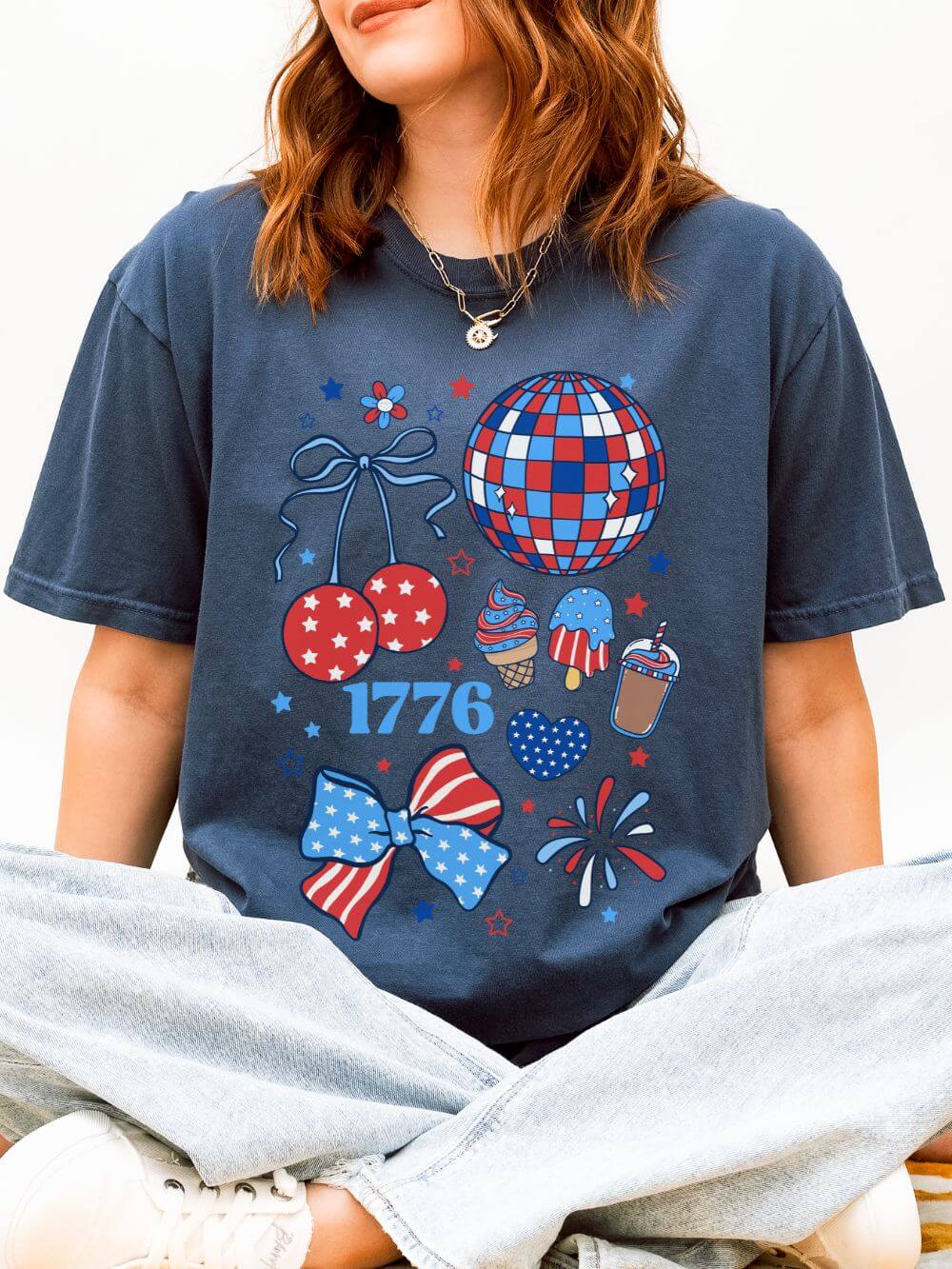 1776 Patriotic Graphic T-Shirt Americana 4th of July Icons Tee