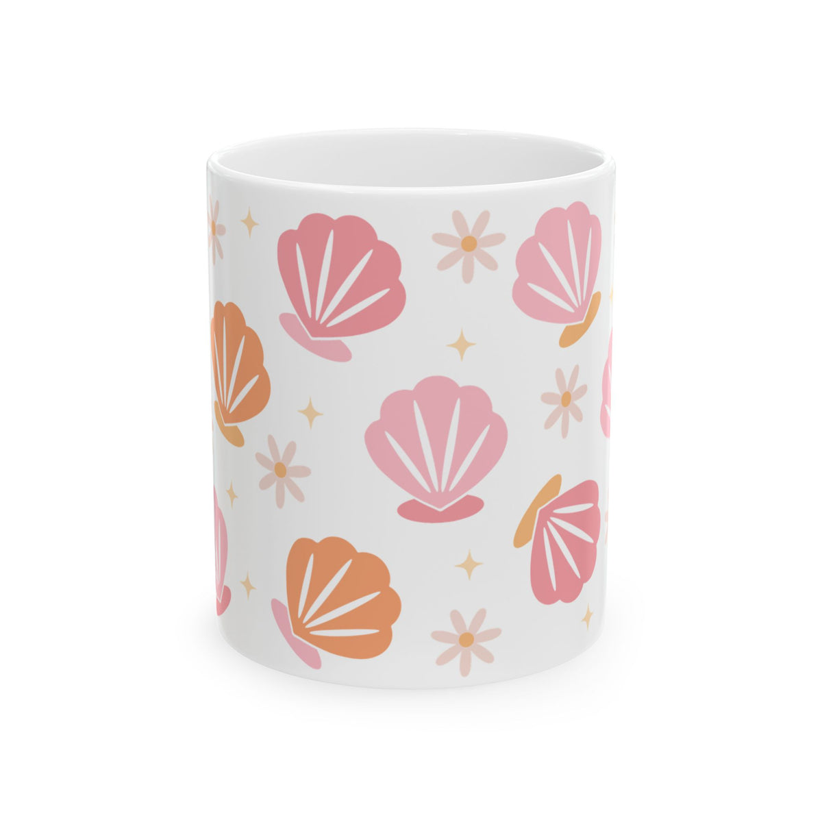 Sea Shell Pattern Ceramic Mug — Pink & Peach Seashell Coffee Cup (11oz/15oz)