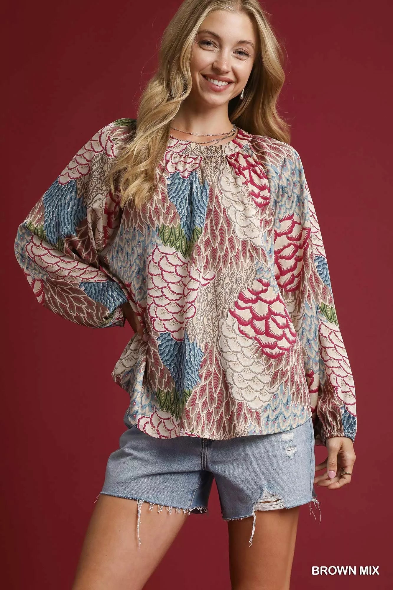 Umgee Boho Feather Print Peasant Blouse - Sydney So Sweet