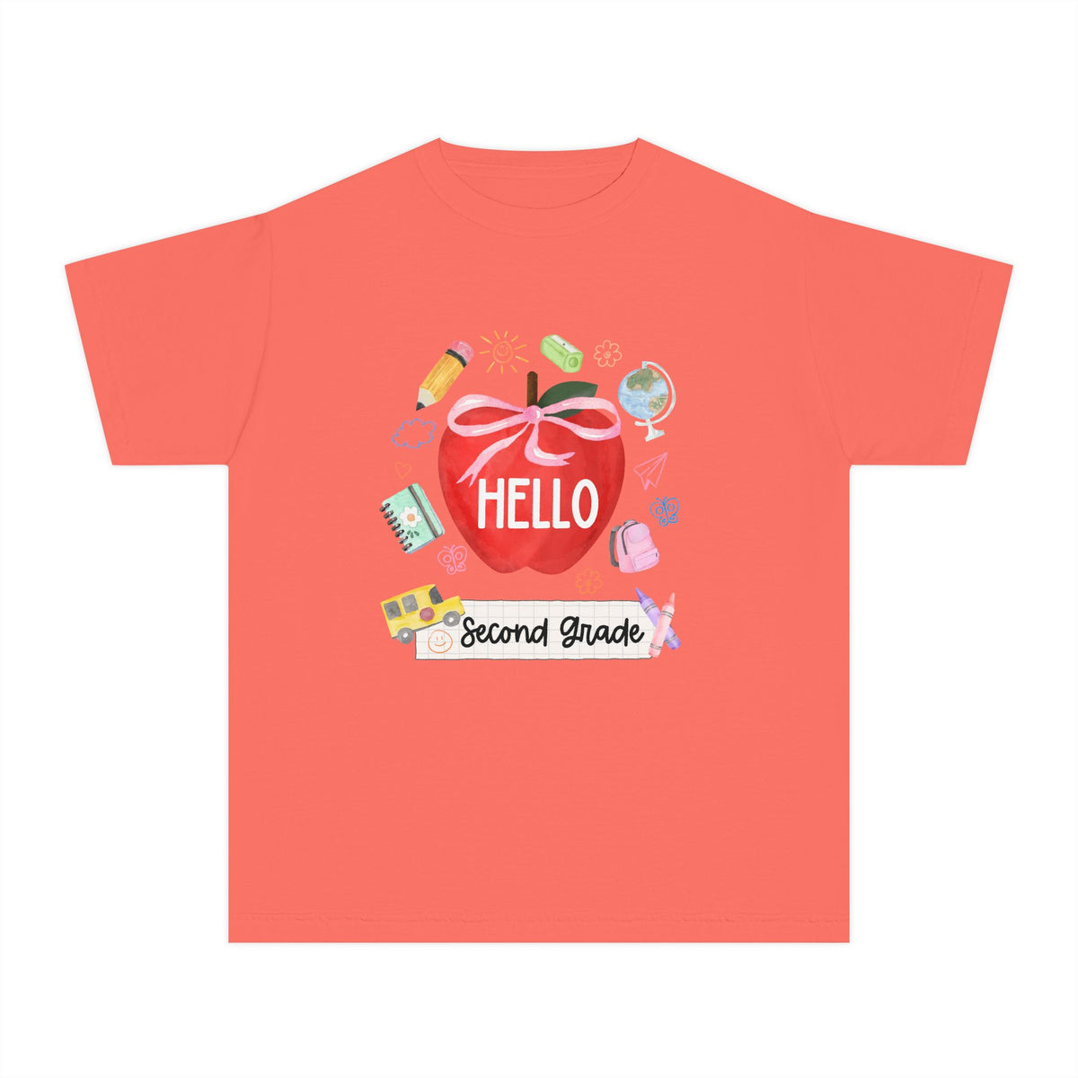 Hello Second Grade Preppy Coquette Apple Graphic Tee Back to School 2nd Grade T-Shirt