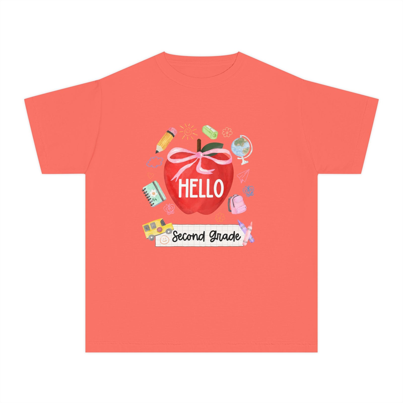 Hello Second Grade Preppy Coquette Apple Graphic Tee Back to School 2nd Grade T-Shirt