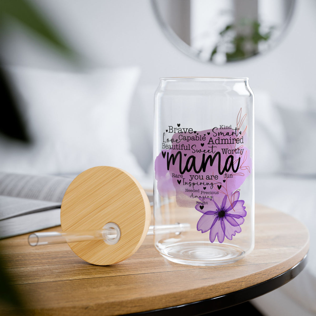 Beautiful Sweet Mama Inspirational Tumbler Sipper Glass 16oz — Reusable Drink Jar with Lid & Straw - Sydney So Sweet
