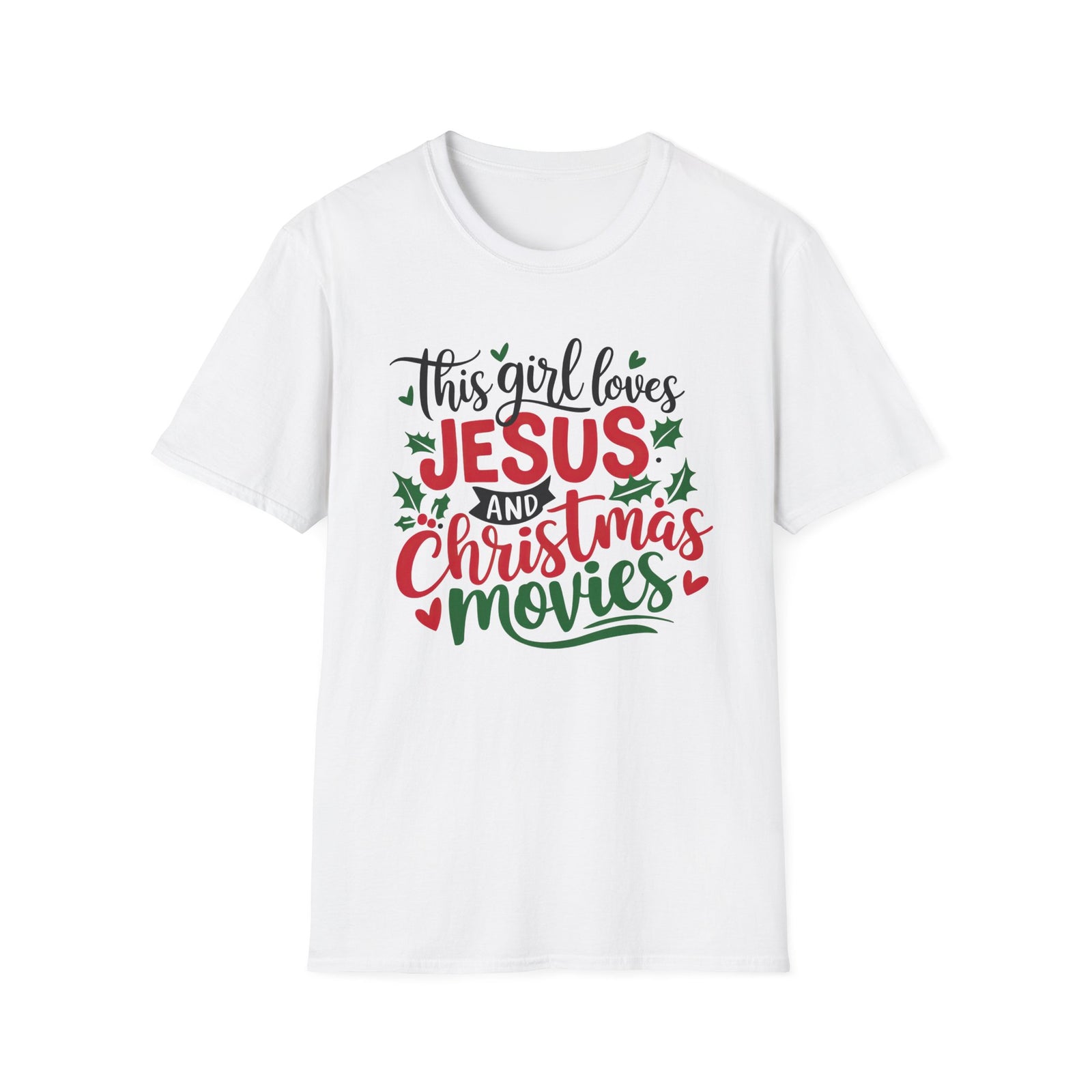 This Girl Loves Jesus & Christmas Movies Tee Christian Graphic T-Shirt