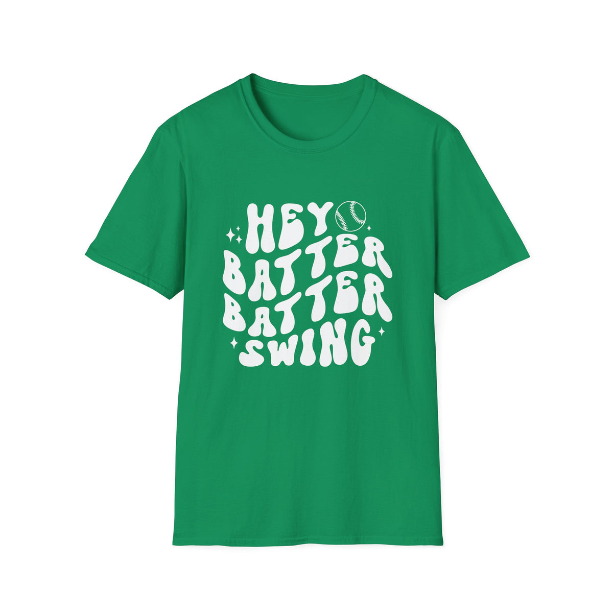 Hey Batter Batter Swing Baseball or Softball Retro Font Graphic T-Shirt Sports Tee (12 Team Colors)