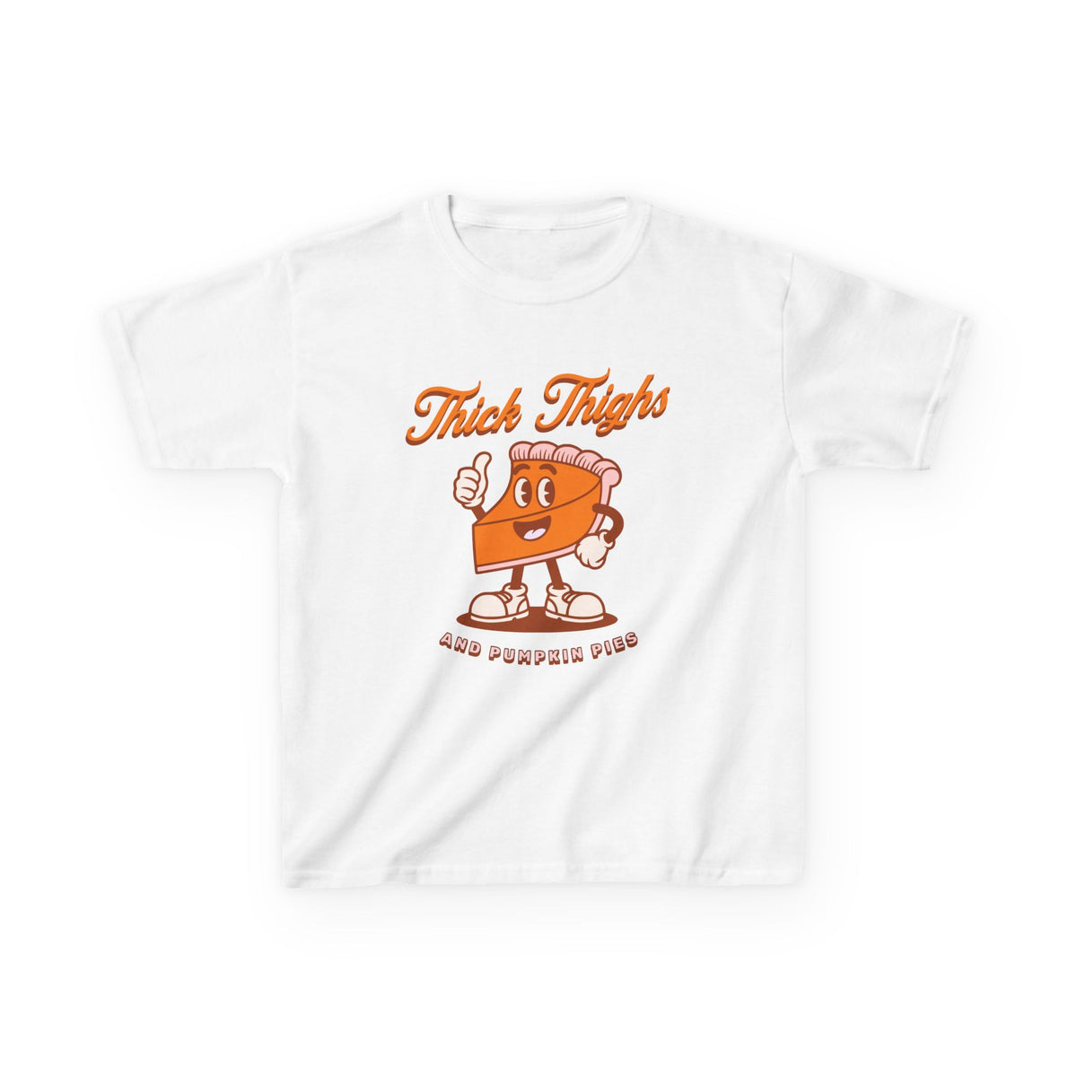 Thick Thighs & Pumpkin Pies Kids T-Shirt Fall Youth Thanksgiving Graphic Tee