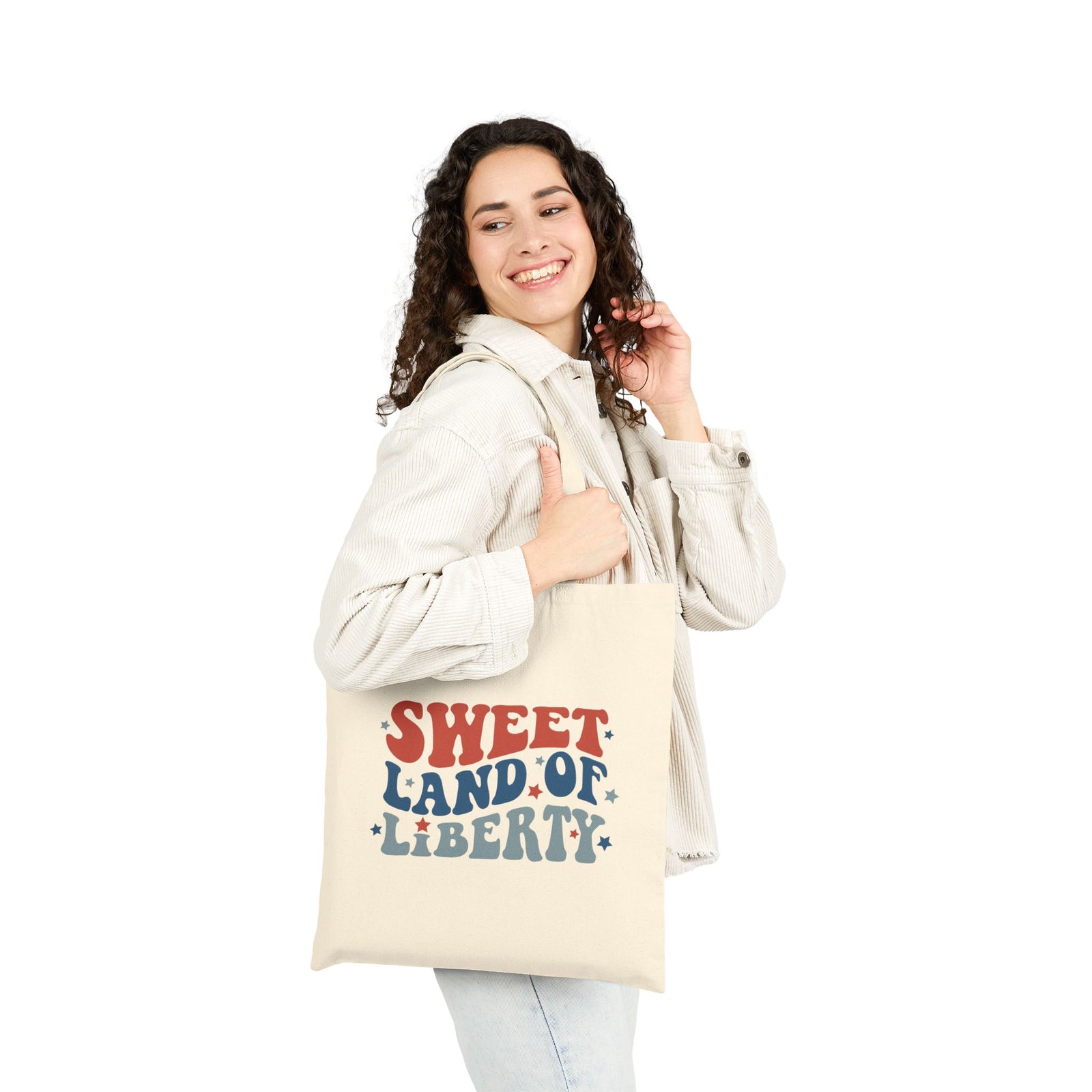 Sweet Land of Liberty Patriotic Cotton Canvas Tote Bag