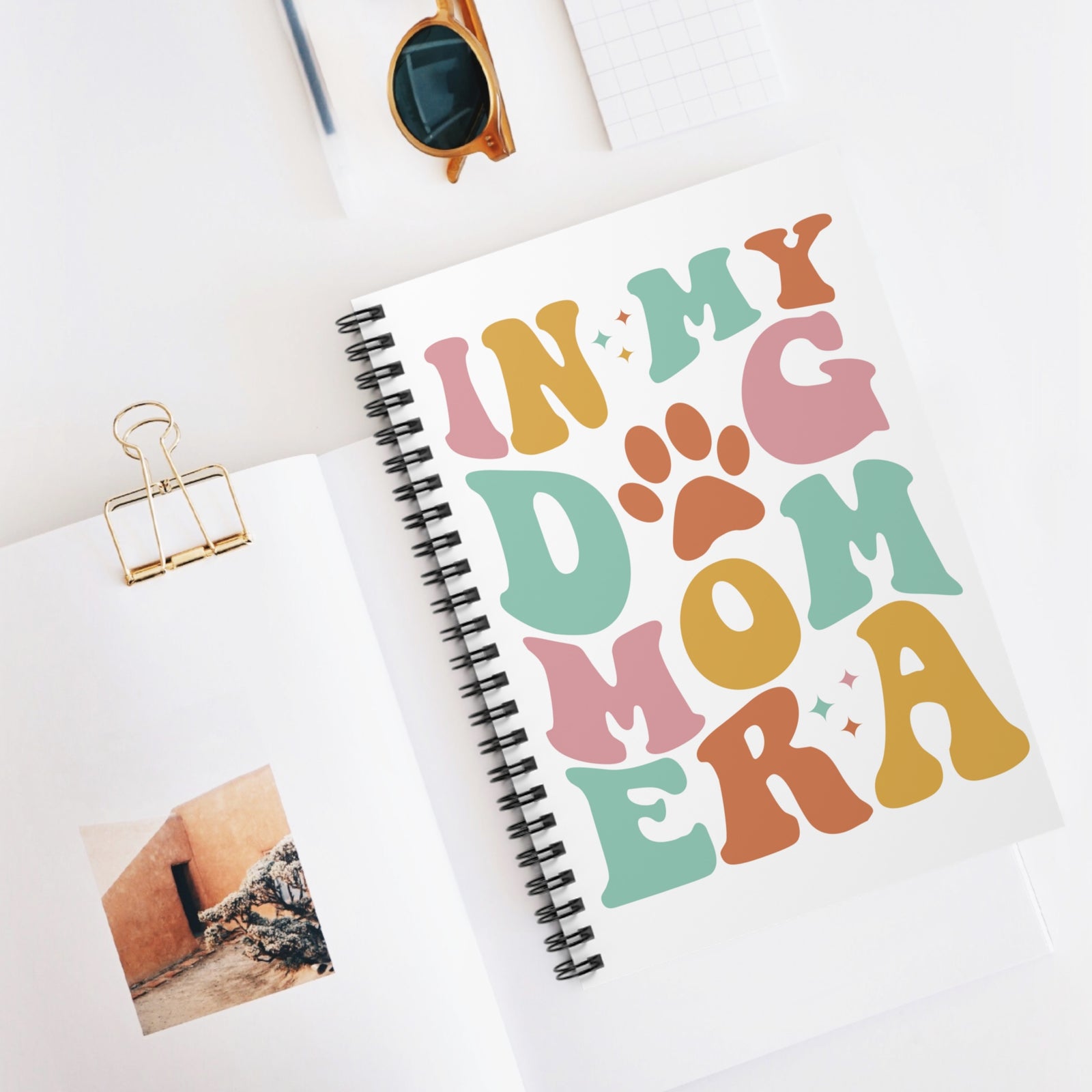 Dog Mom Era Spiral Notebook Colorful Paw Print Ruled Journal