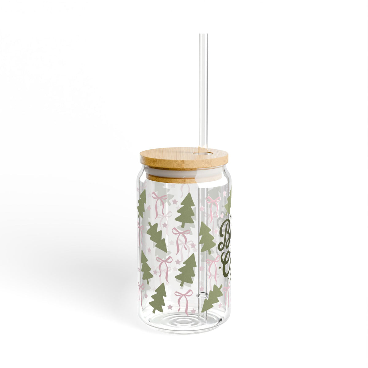 Books & Coffee Coquette Trees Sipper Glass 16oz Reusable Drink Jar with Lid & Straw