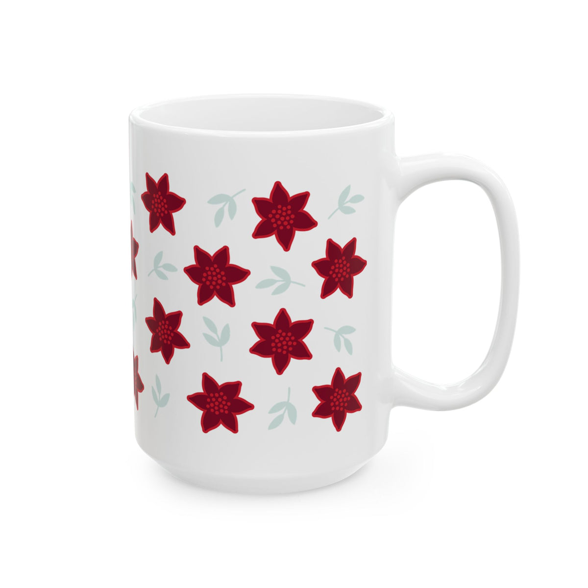 Poinsettia Christmas Flowers Ceramic Mug Coffee Cup (11oz & 15oz)