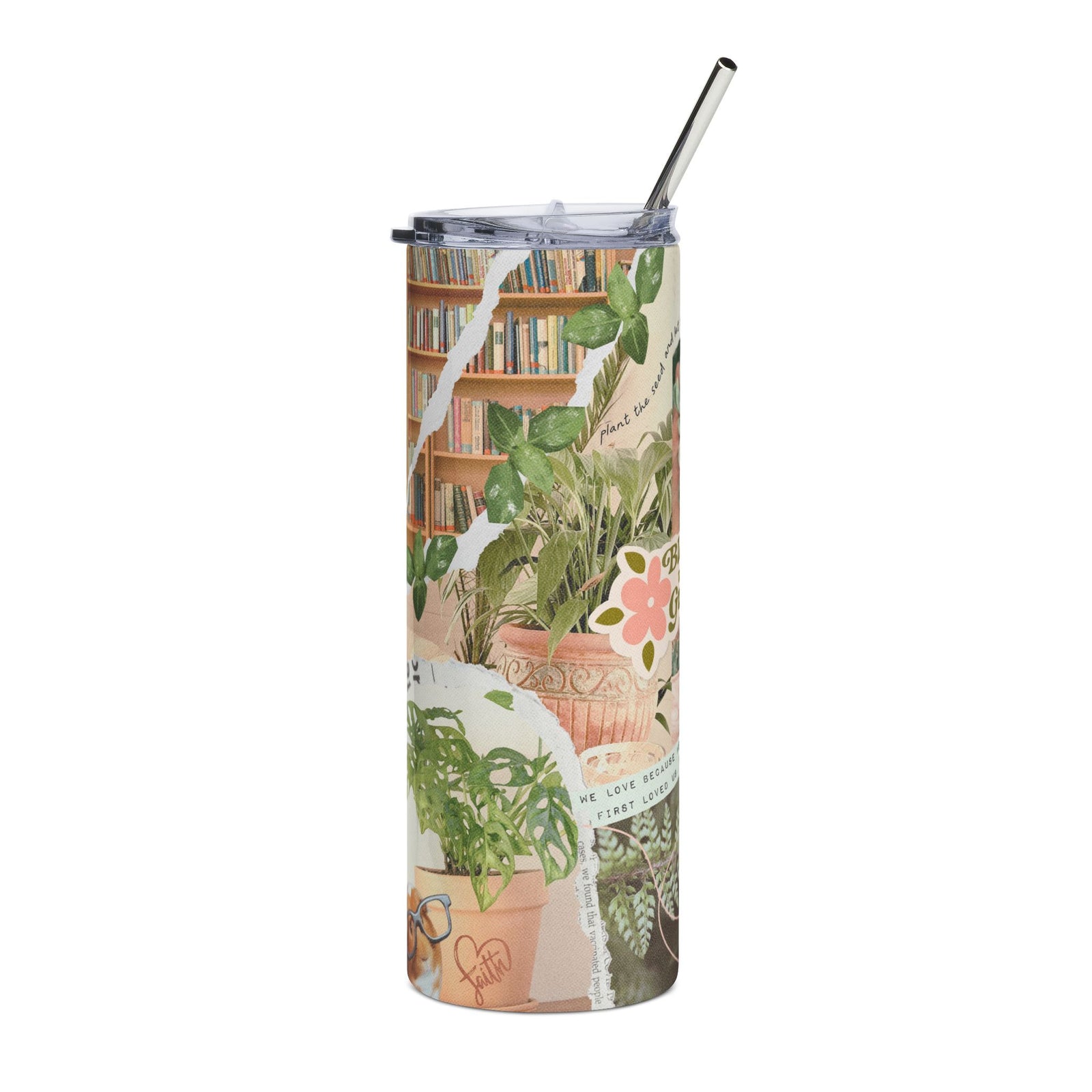 Bloom With Grace Succulent Floral Design 20oz Stainless Tumbler Water Bottle