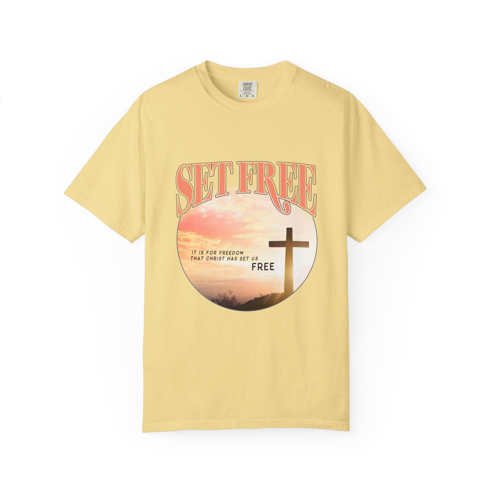 Set Free by Christ Christian T-Shirt Sunset Cross Faith Tee