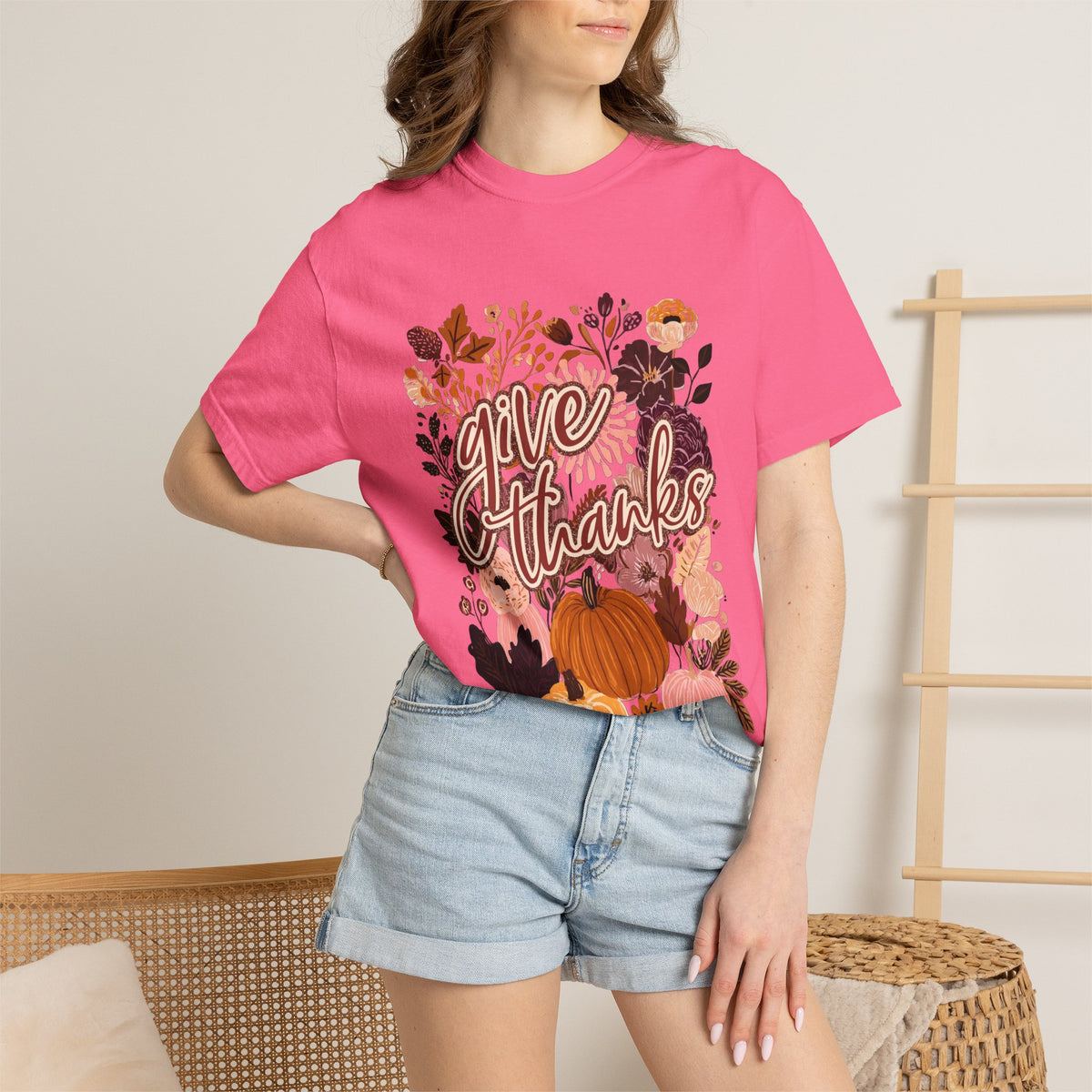 Give Thanks T-Shirt Fall Pumpkin Thanksgiving Graphic Tee