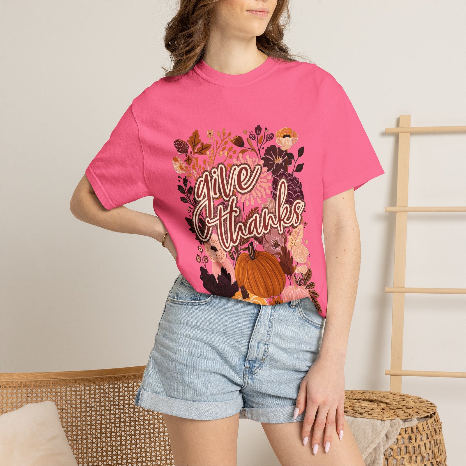Give Thanks T-Shirt Fall Pumpkin Thanksgiving Graphic Tee