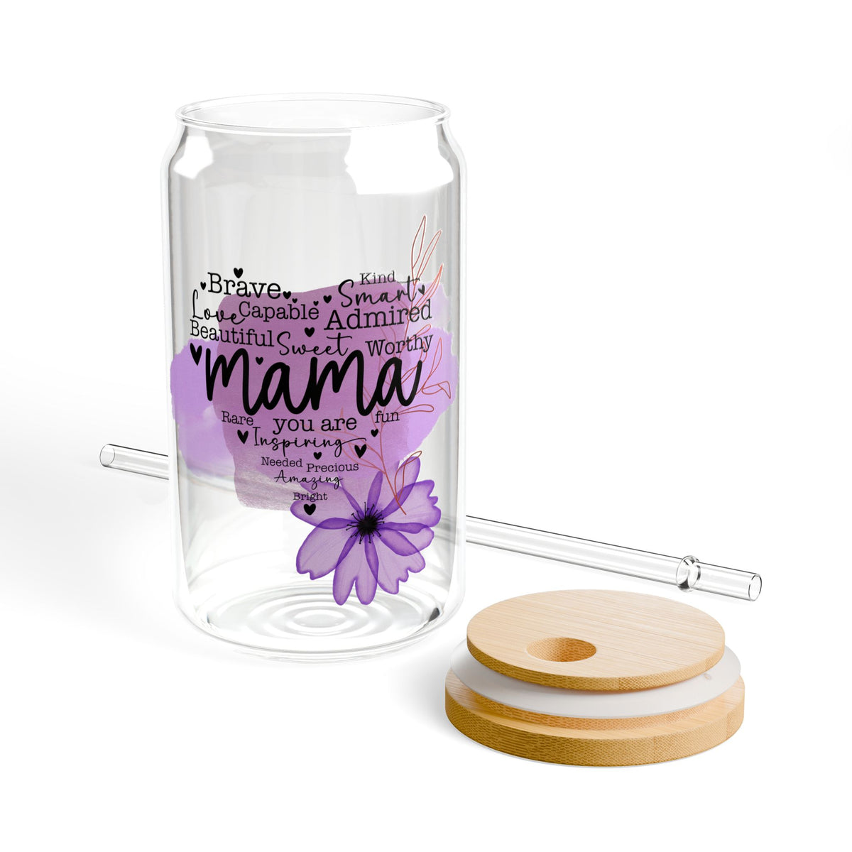 Beautiful Sweet Mama Inspirational Tumbler Sipper Glass 16oz — Reusable Drink Jar with Lid & Straw - Sydney So Sweet