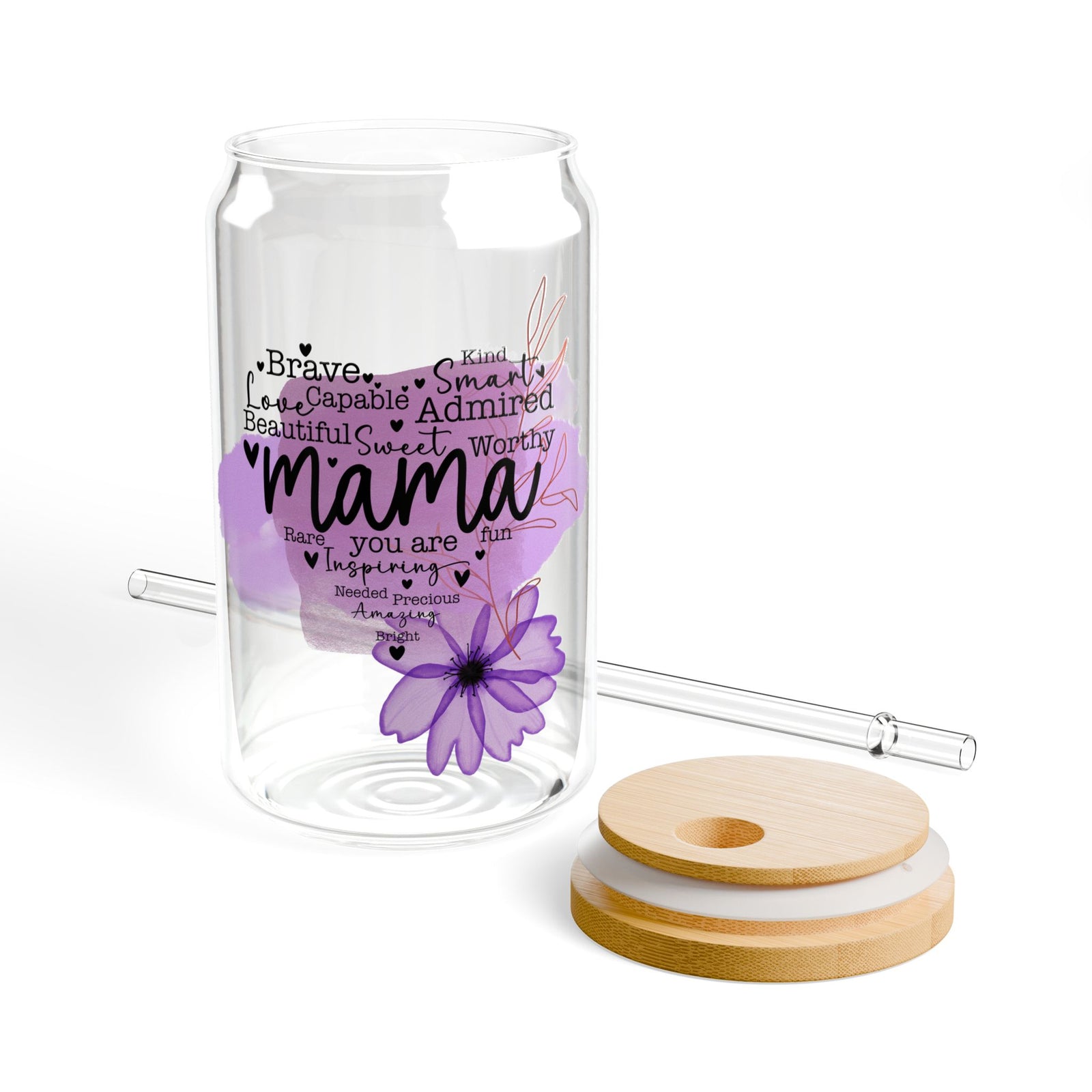 Beautiful Sweet Mama Inspirational Tumbler Sipper Glass 16oz — Reusable Drink Jar with Lid & Straw - Sydney So Sweet