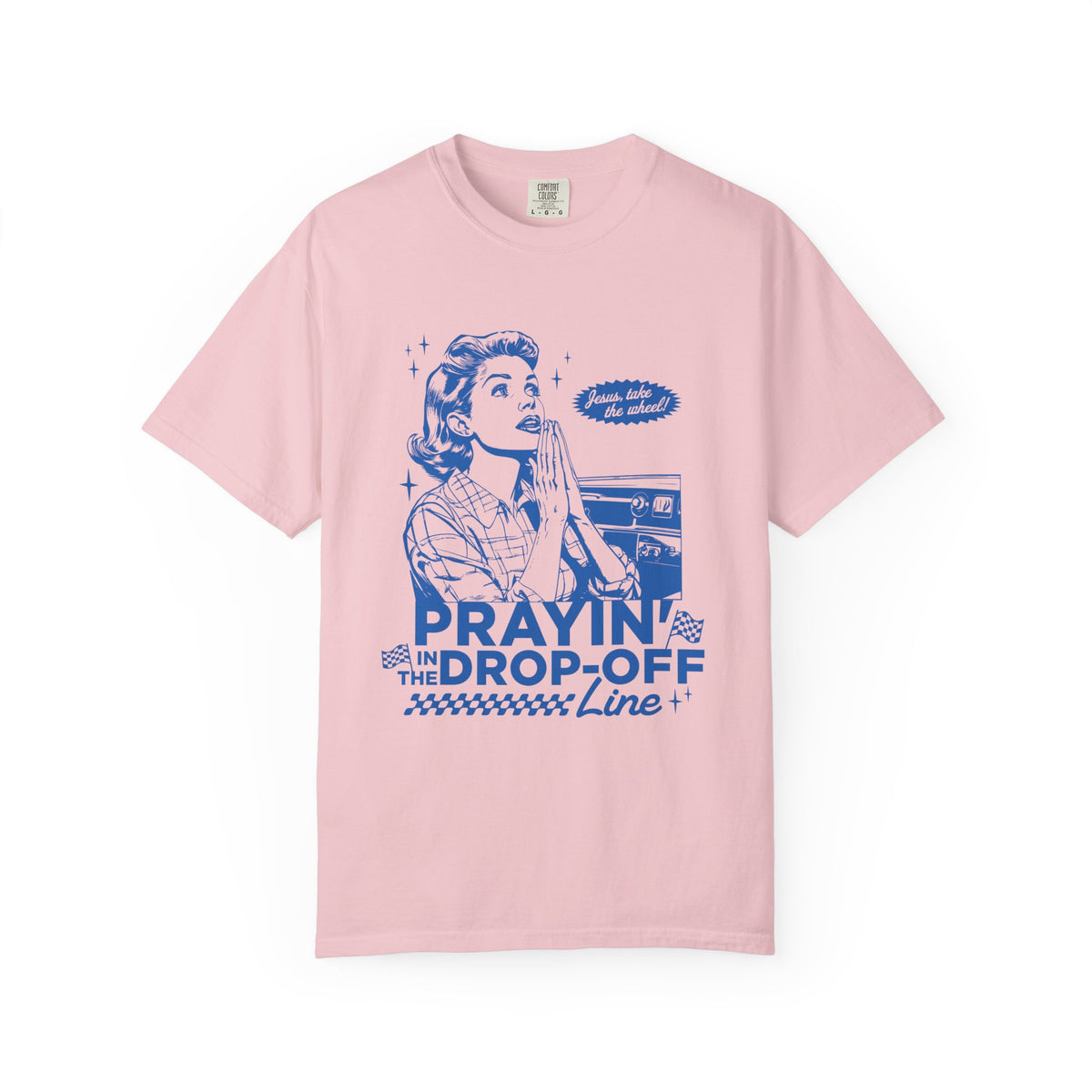 Prayin' in the Drop-Off Line Retro T-Shirt Christian Women's Graphic Tee