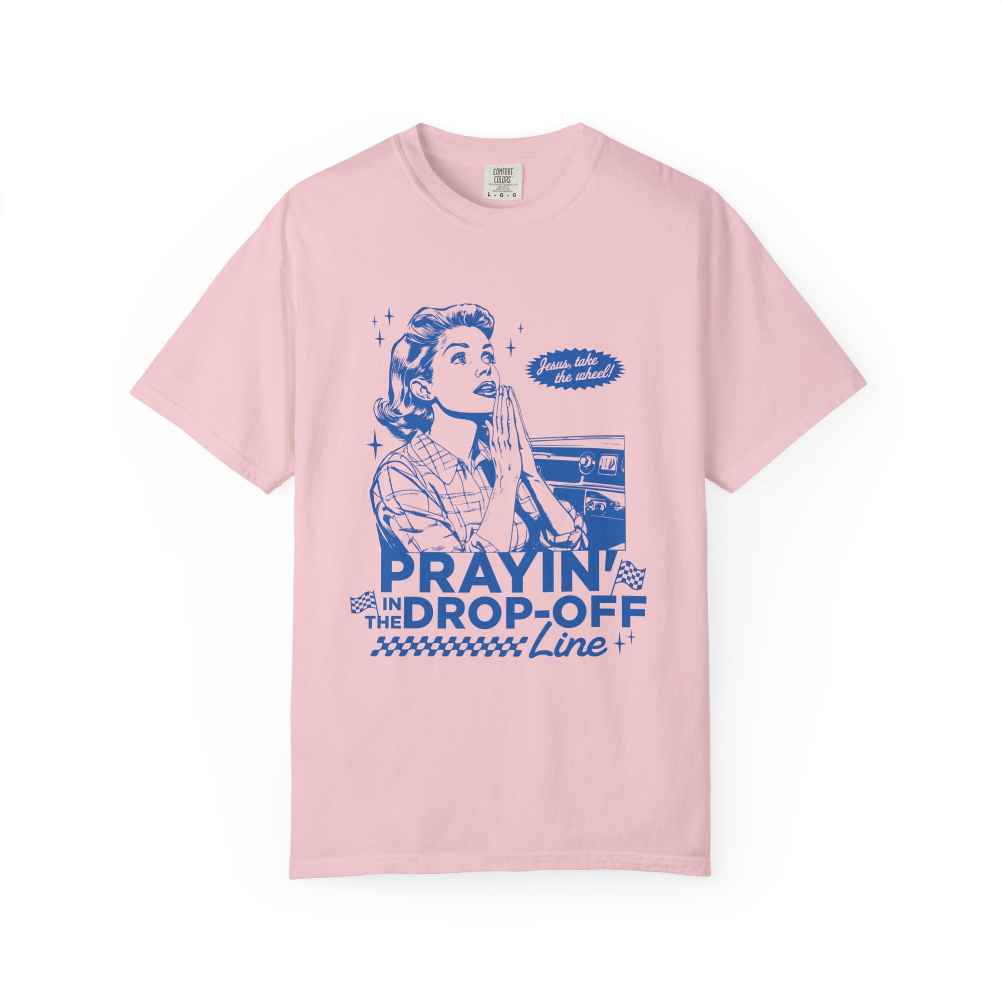praying Freja Beha ErichsenグラフィックTシャツ 半袖 Prayin' in the Drop-Off Line Retro T-Shirt Christian Women's
