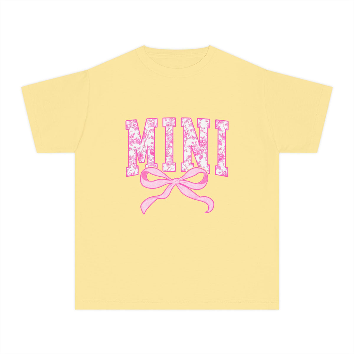 Mini Coquette Pink Toile Bow T-Shirt Cute Girl's Graphic Tee