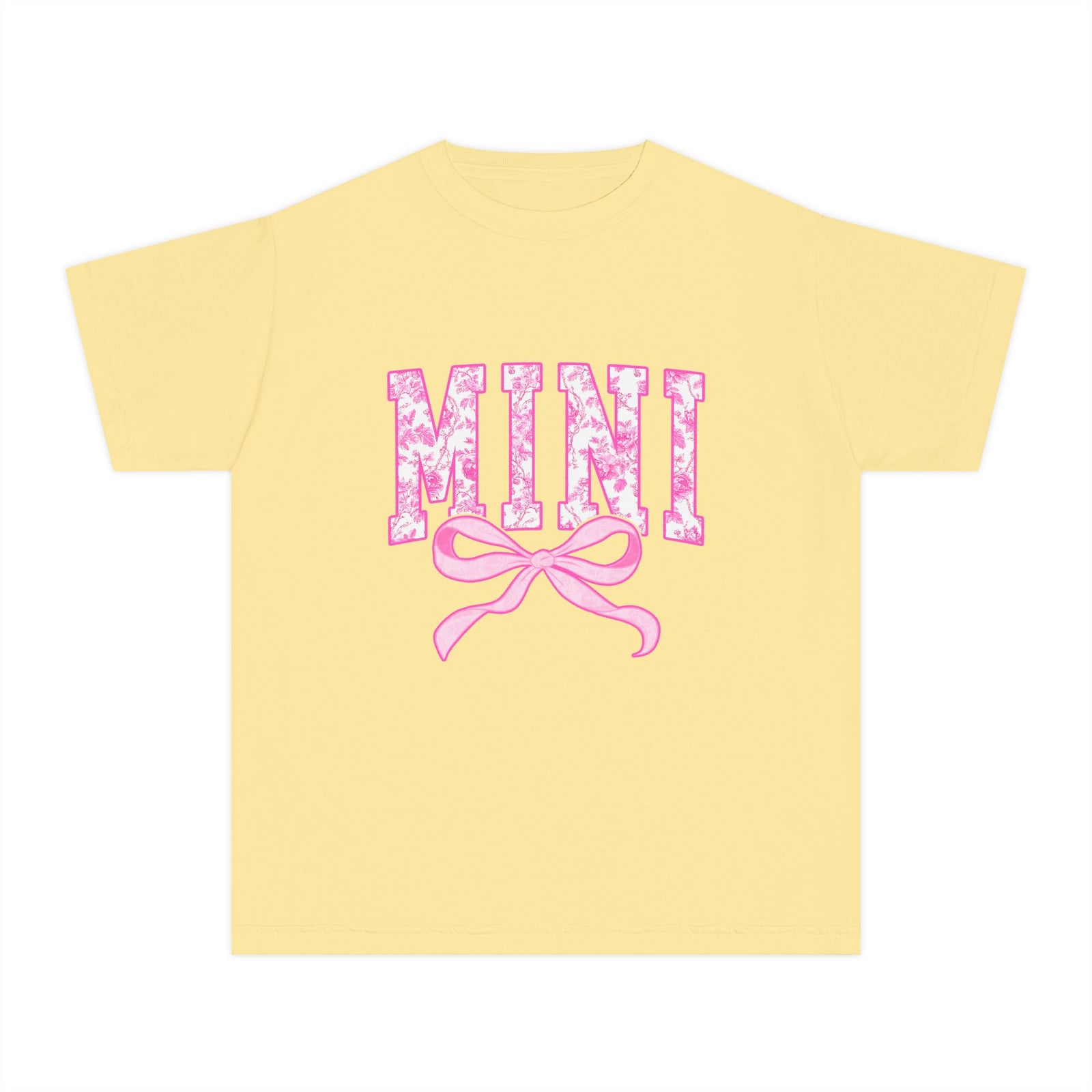 Mini Coquette Pink Toile Bow T-Shirt Cute Girl's Graphic Tee