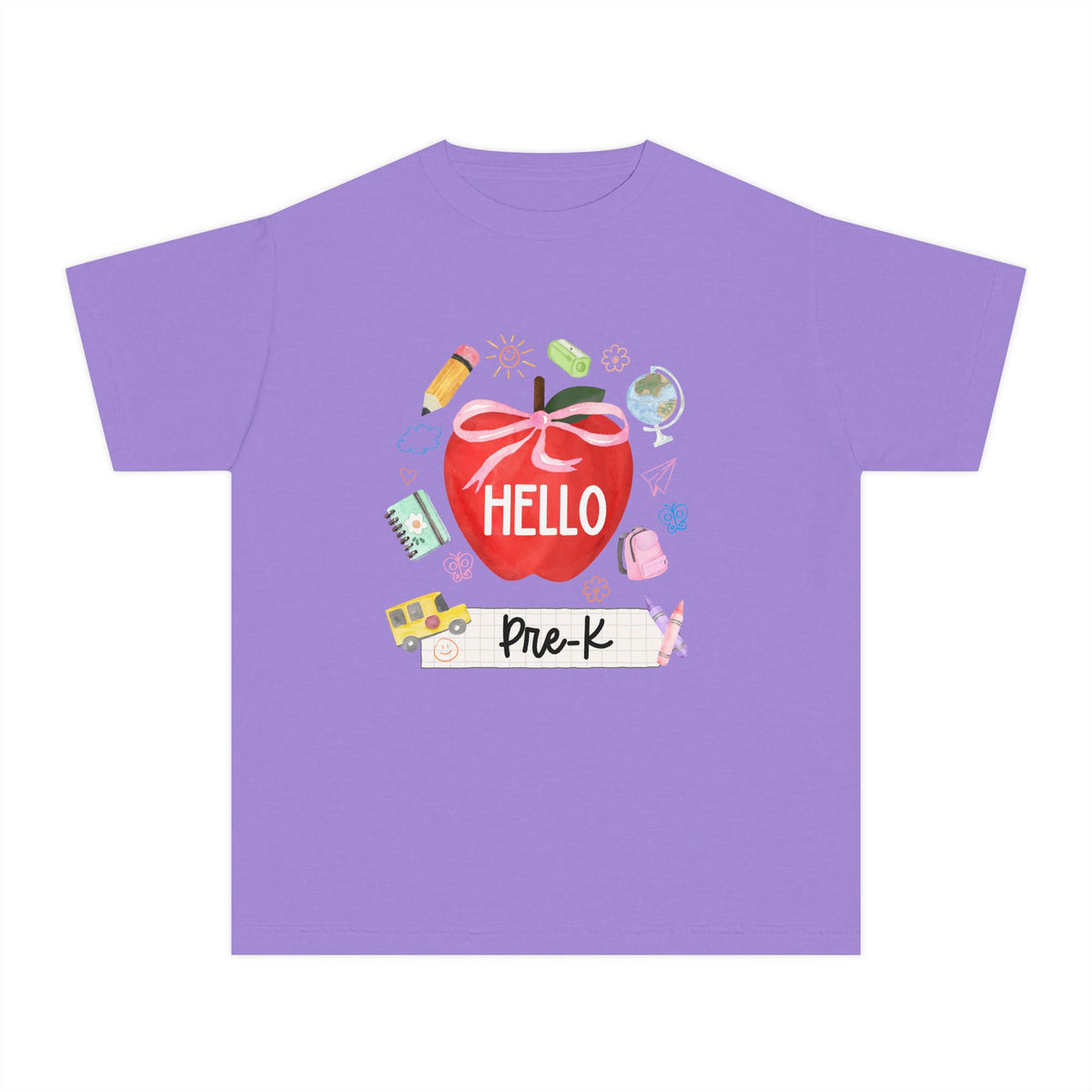 Hello Pre-K Preppy Coquette Apple Graphic Tee Back to School Pre-K T-Shirt