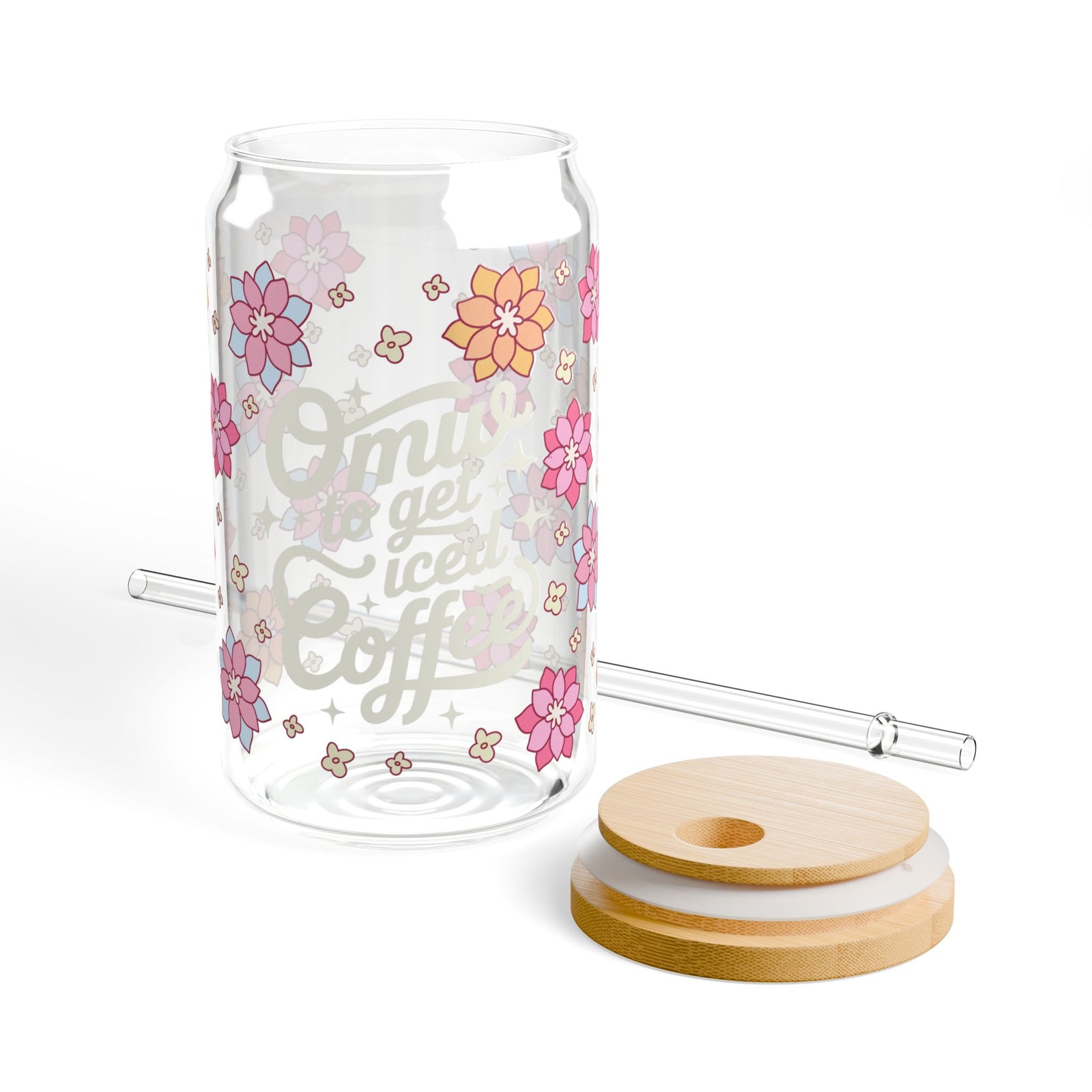 On My Way to Get Coffee Tumbler Sipper Glass 16oz — Reusable Drink Jar with Lid & Straw