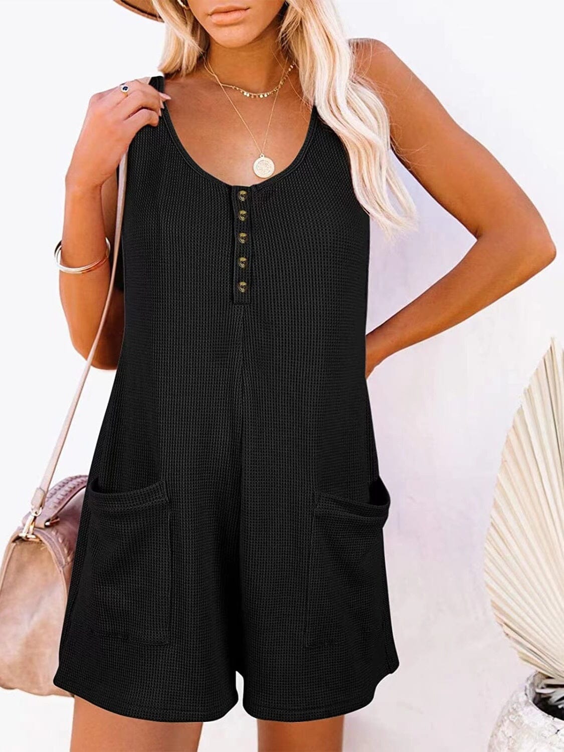 Full Size Pocketed Scoop Neck Sleeveless Romper - Sydney So Sweet