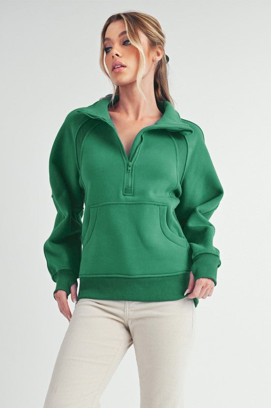 Aemi + Co Half Zip Raglan Sleeve Sweatshirt with Kangaroo Pocket - Sydney So Sweet