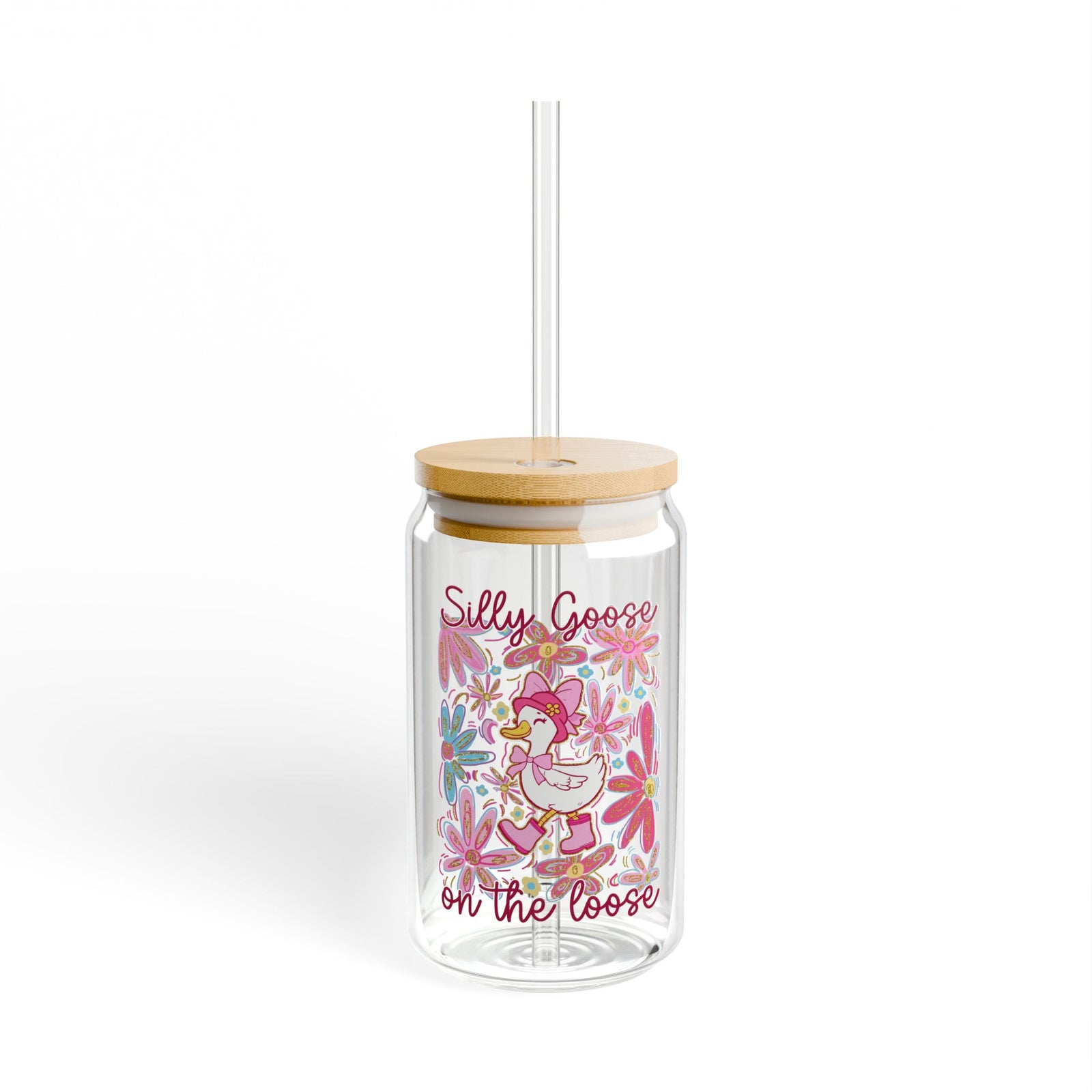 Silly Goose on the Loose Sipper Glass 16oz Reusable Drink Jar with Lid & Straw