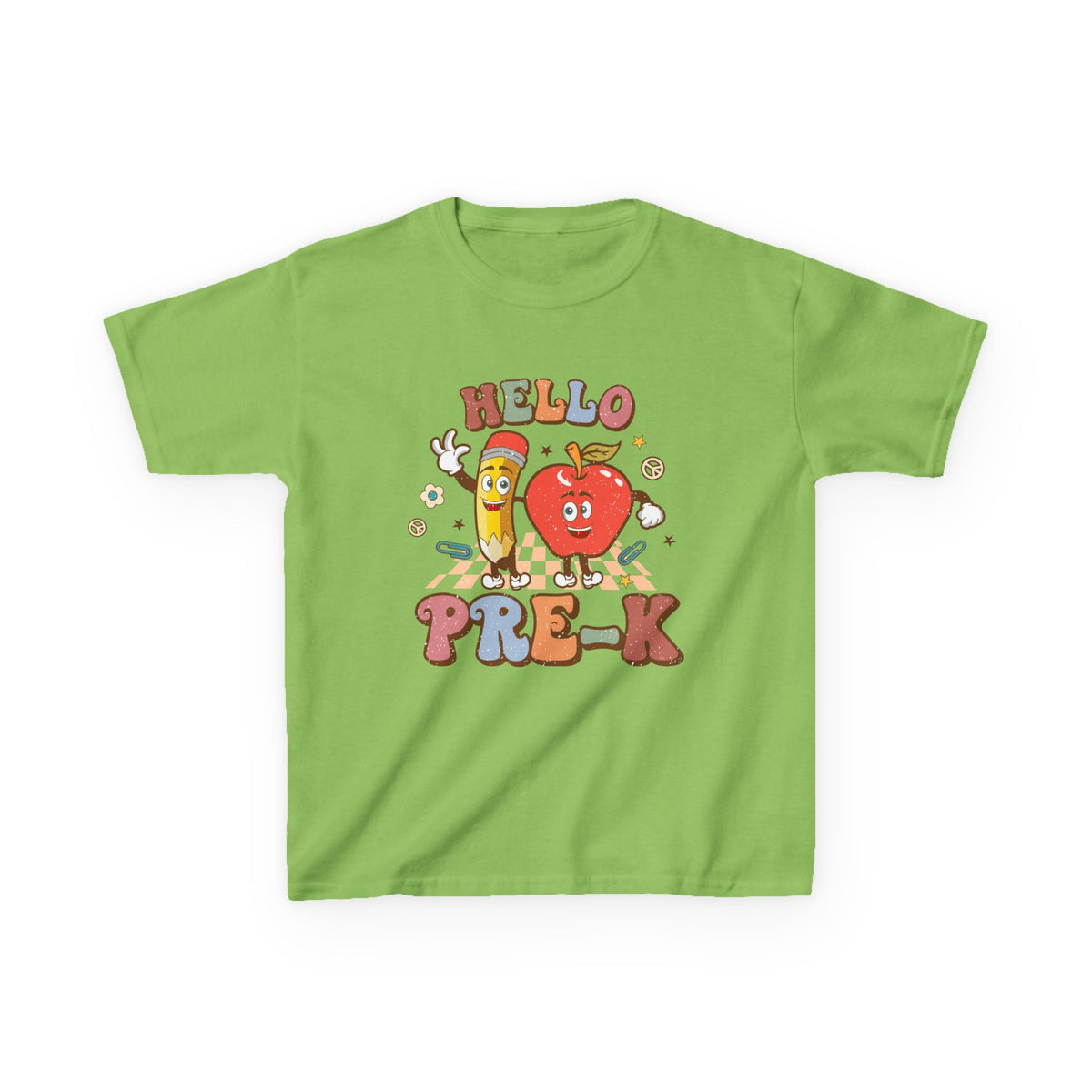 Hello Pre-K Grade Cute Apple & Pencil Graphic Tee Back-to-School Preschool Kids T-Shirt