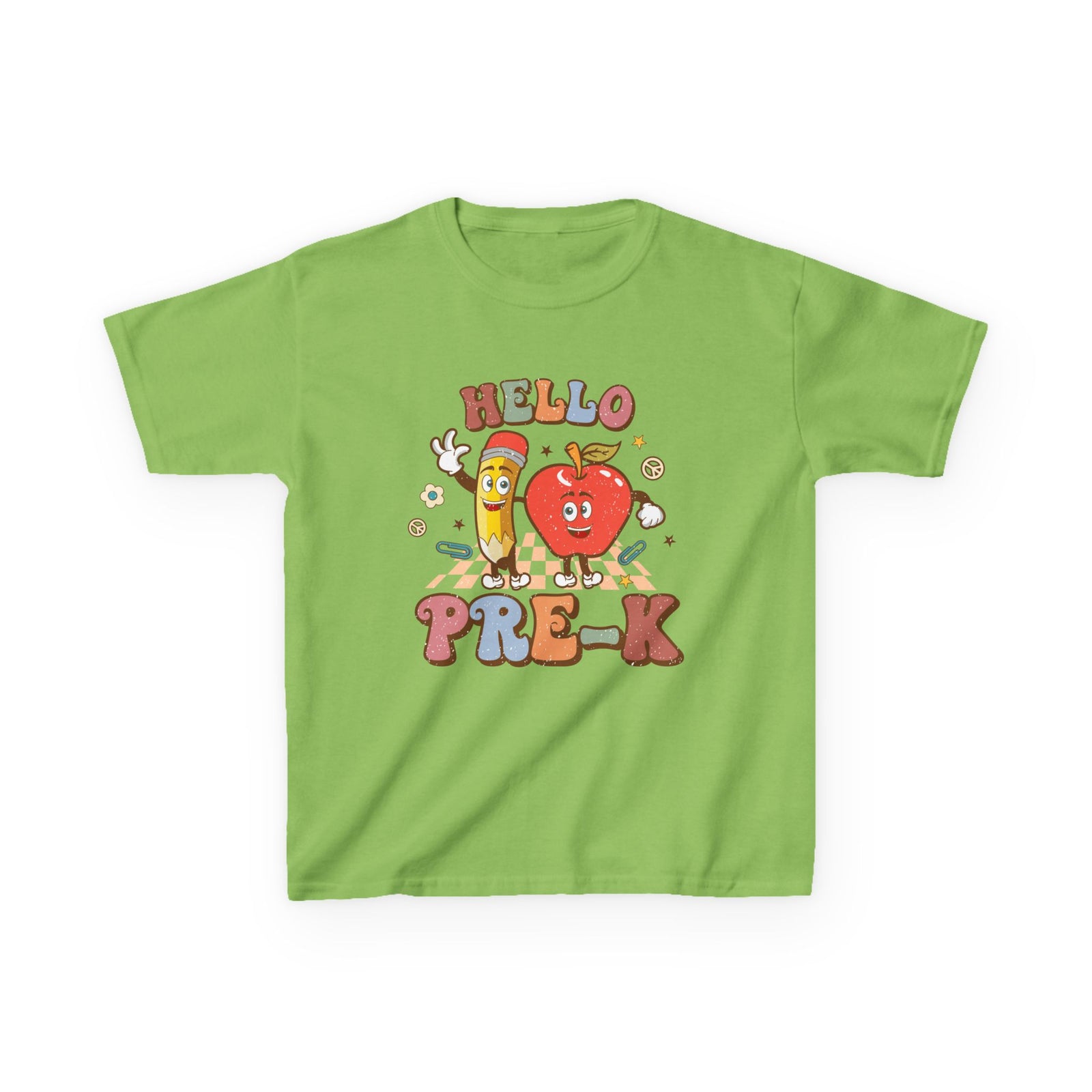 Hello Pre-K Grade Cute Apple & Pencil Graphic Tee Back-to-School Preschool Kids T-Shirt