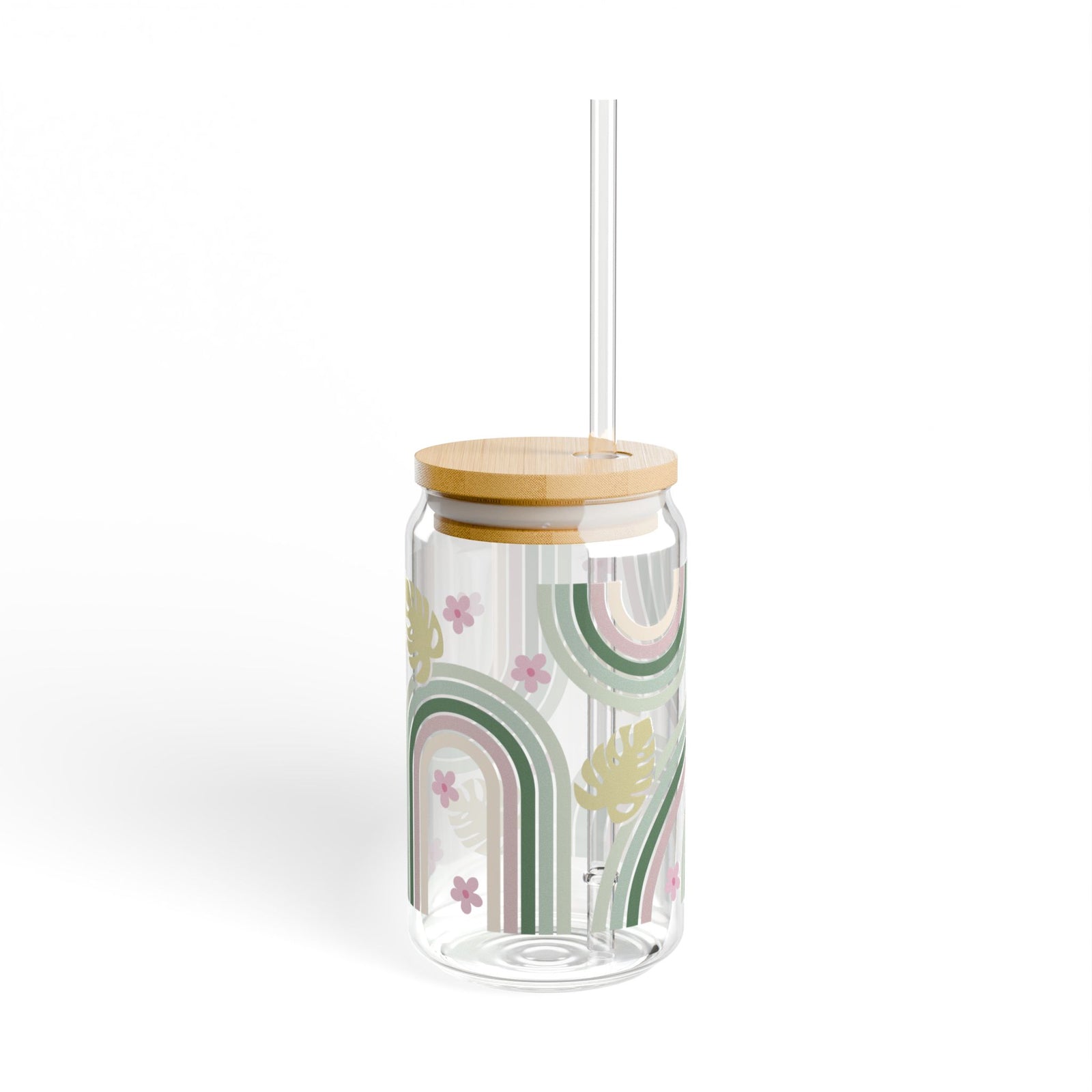 Retro In Bloom Tumbler Sipper Glass 16oz — Reusable Drink Jar with Lid & Straw
