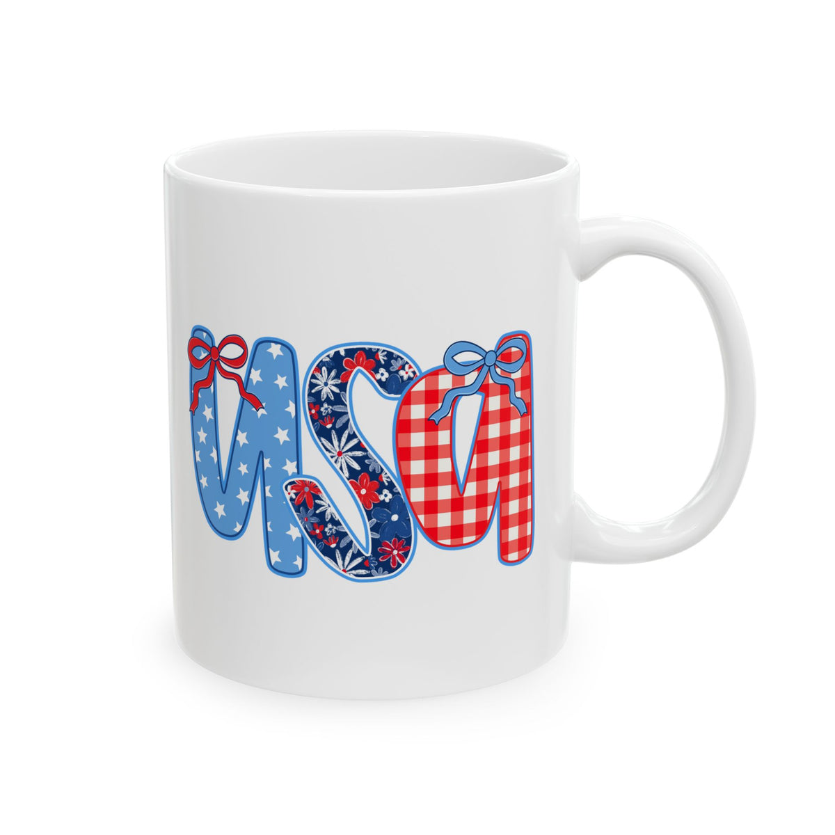 USA Coquette Bow Patriotic Cute Ceramic Mug Coffee Cup (11oz & 15oz)