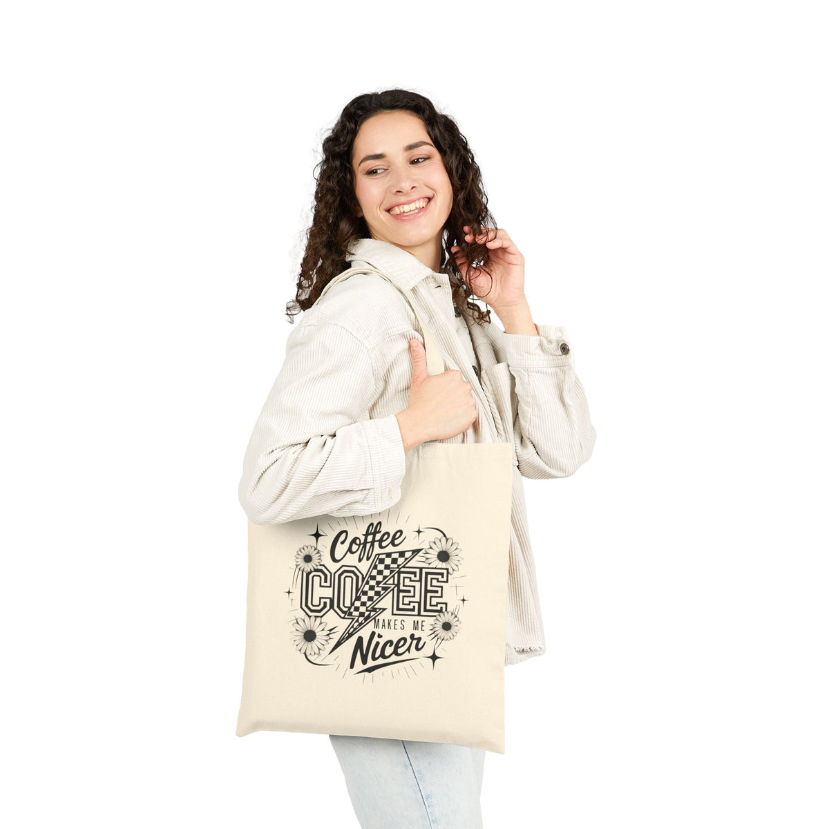 Coffee Makes Me Nicer Cotton Canvas Grocery & Market Tote Bag