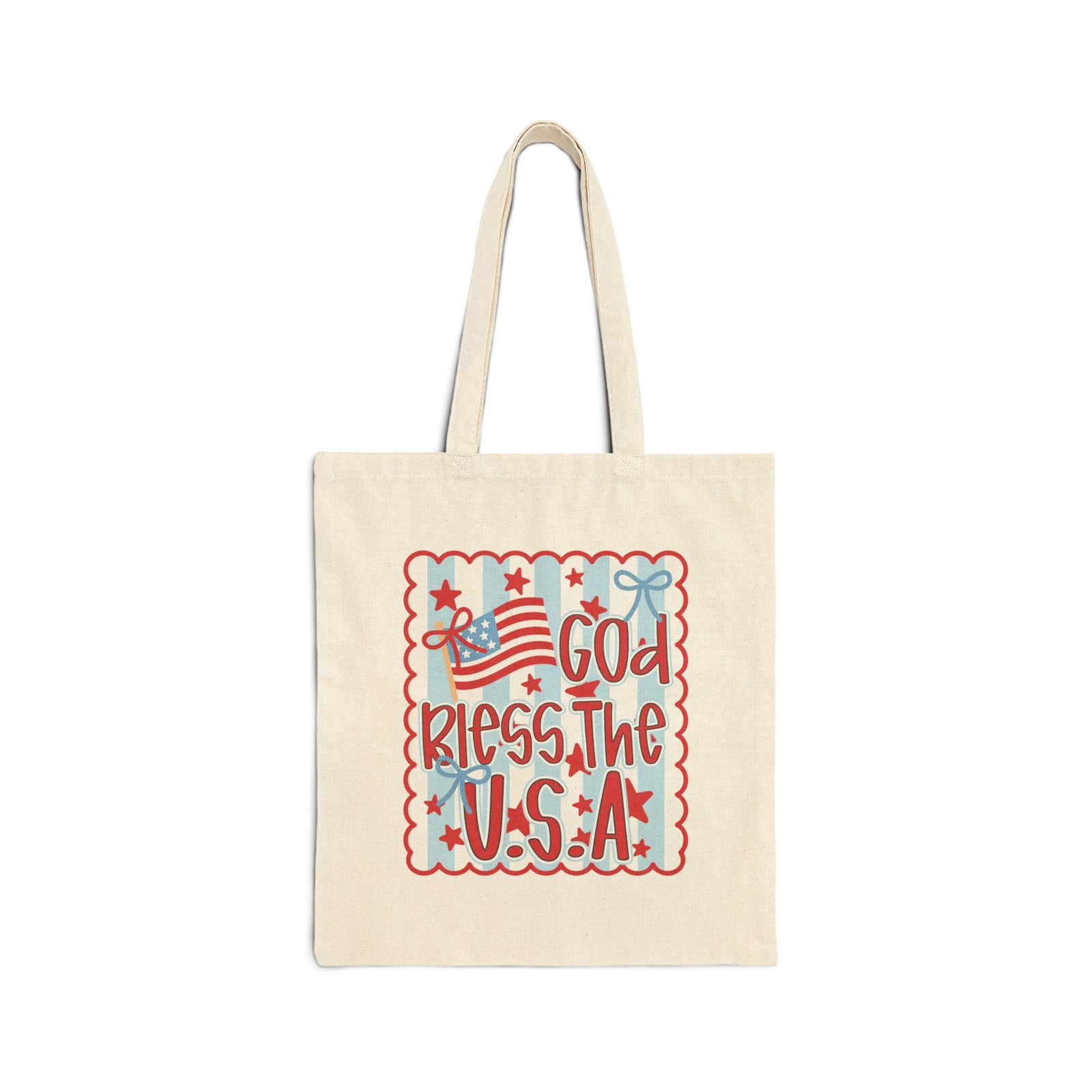 God Bless the U.S.A. Patriotic Cotton Canvas Tote Bag