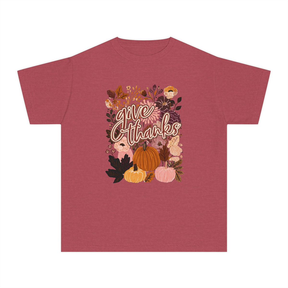 Give Thanks T-Shirt Fall Pumpkin Thanksgiving Kids Graphic Tee
