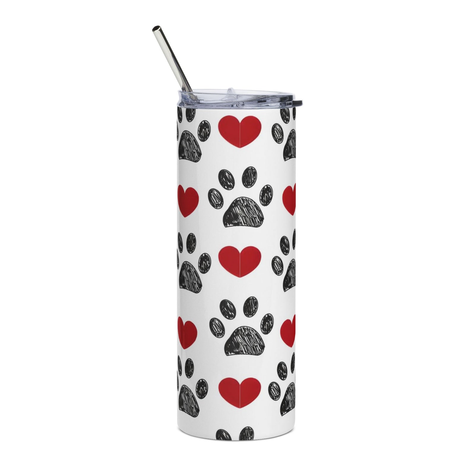 Paw Print Red & Black 20oz Stainless Tumbler Insulated Travel Cup - Sydney So Sweet