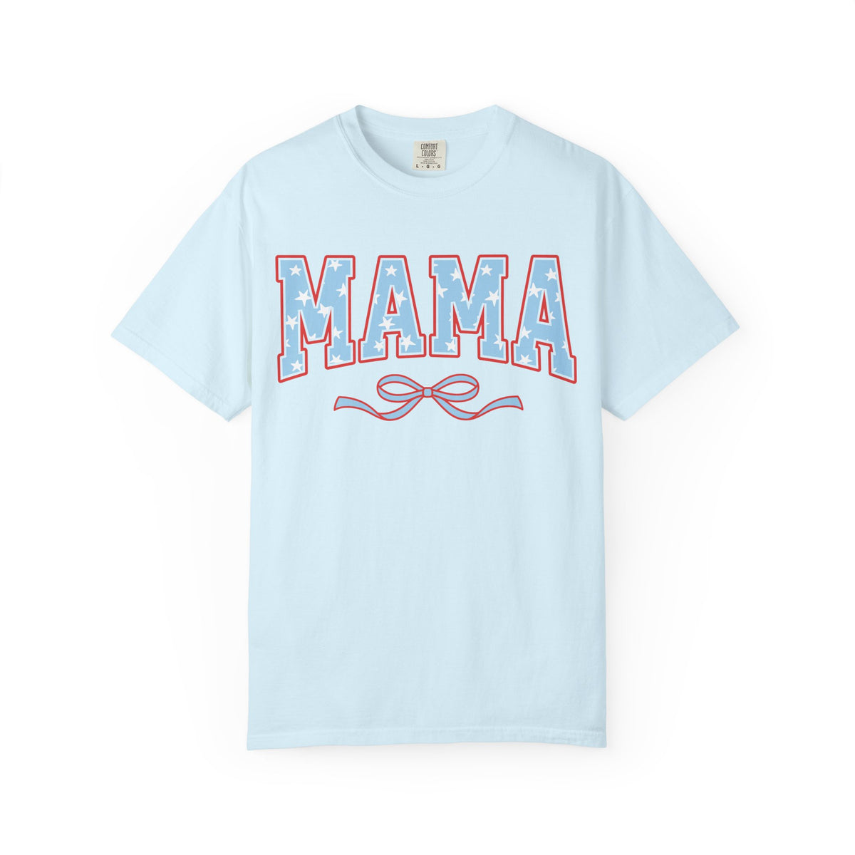 Mama 4th of July USA Coquette Varsity Blue Bow Patriotic T-shirt Preppy Star Tee