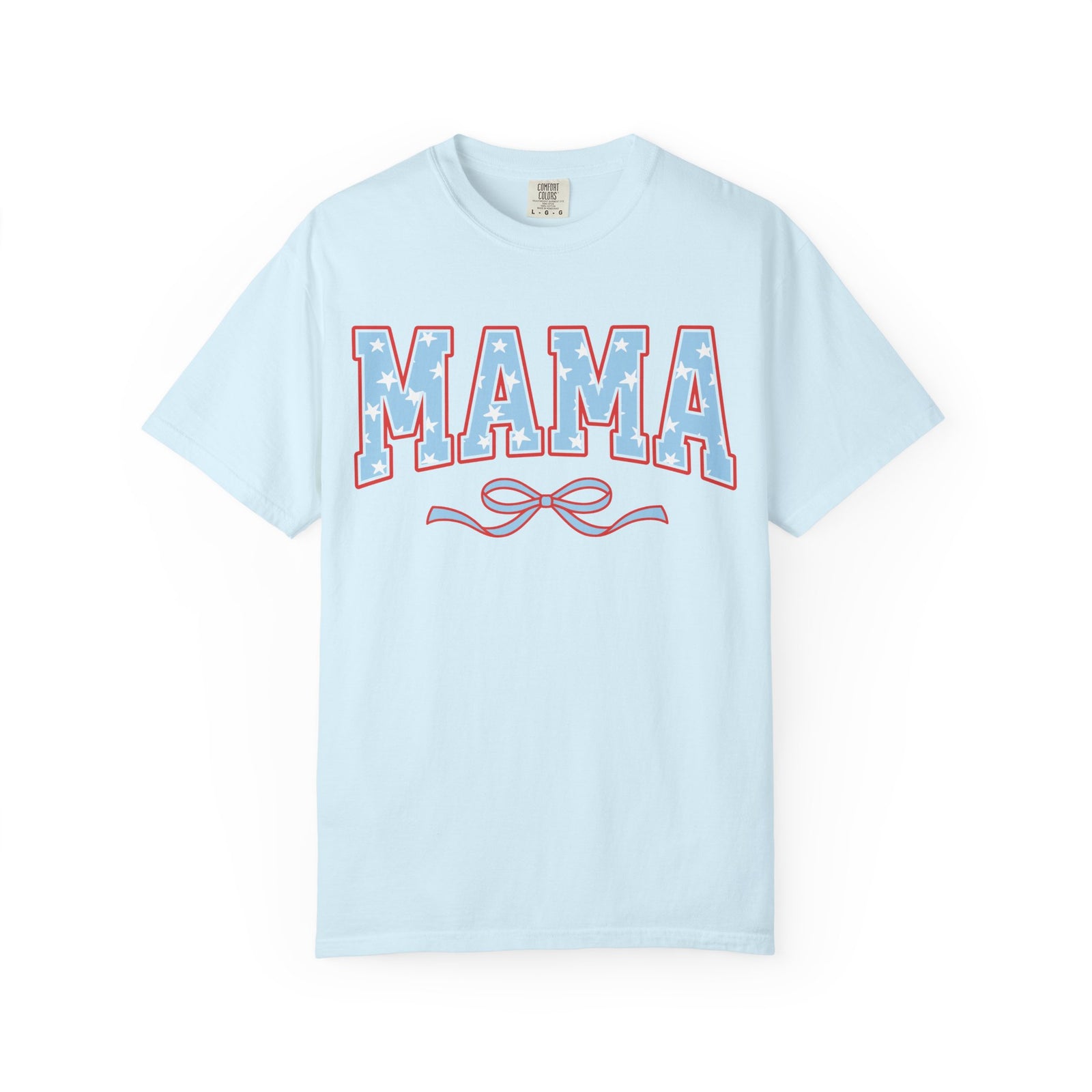 Mama 4th of July USA Coquette Varsity Blue Bow Patriotic T-shirt Preppy Star Tee